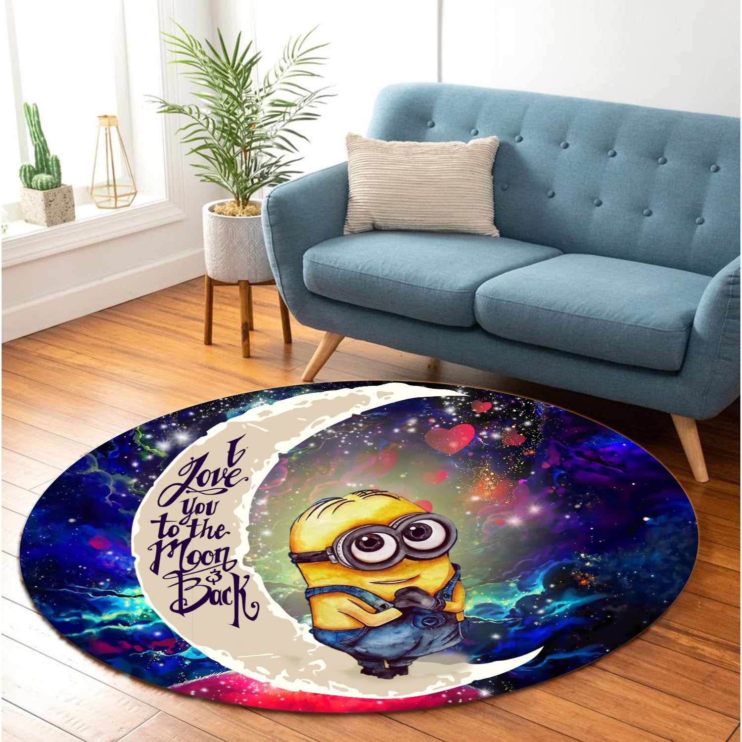 Cute Minions Despicable Me Love You To The Moon Galaxy Round Carpet Rug Bedroom Livingroom Home Decor Nearkii