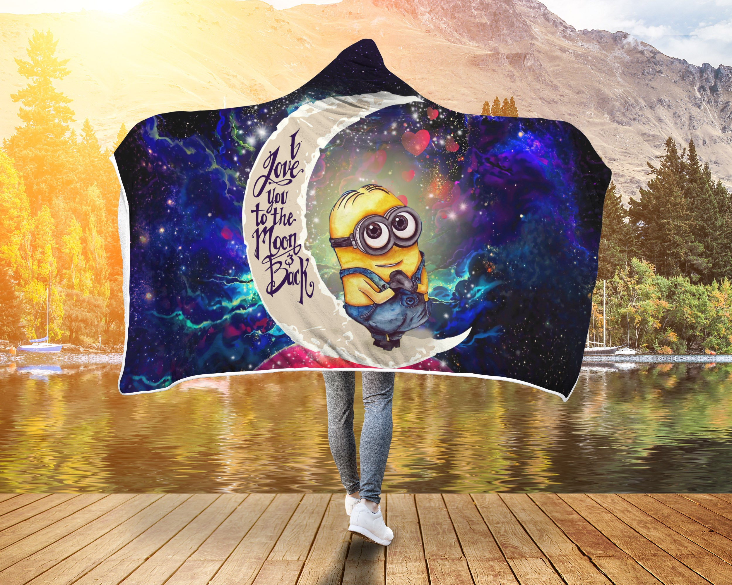 Cute Minions Despicable Me Love You To The Moon Galaxy Economy Hooded Blanket Nearkii