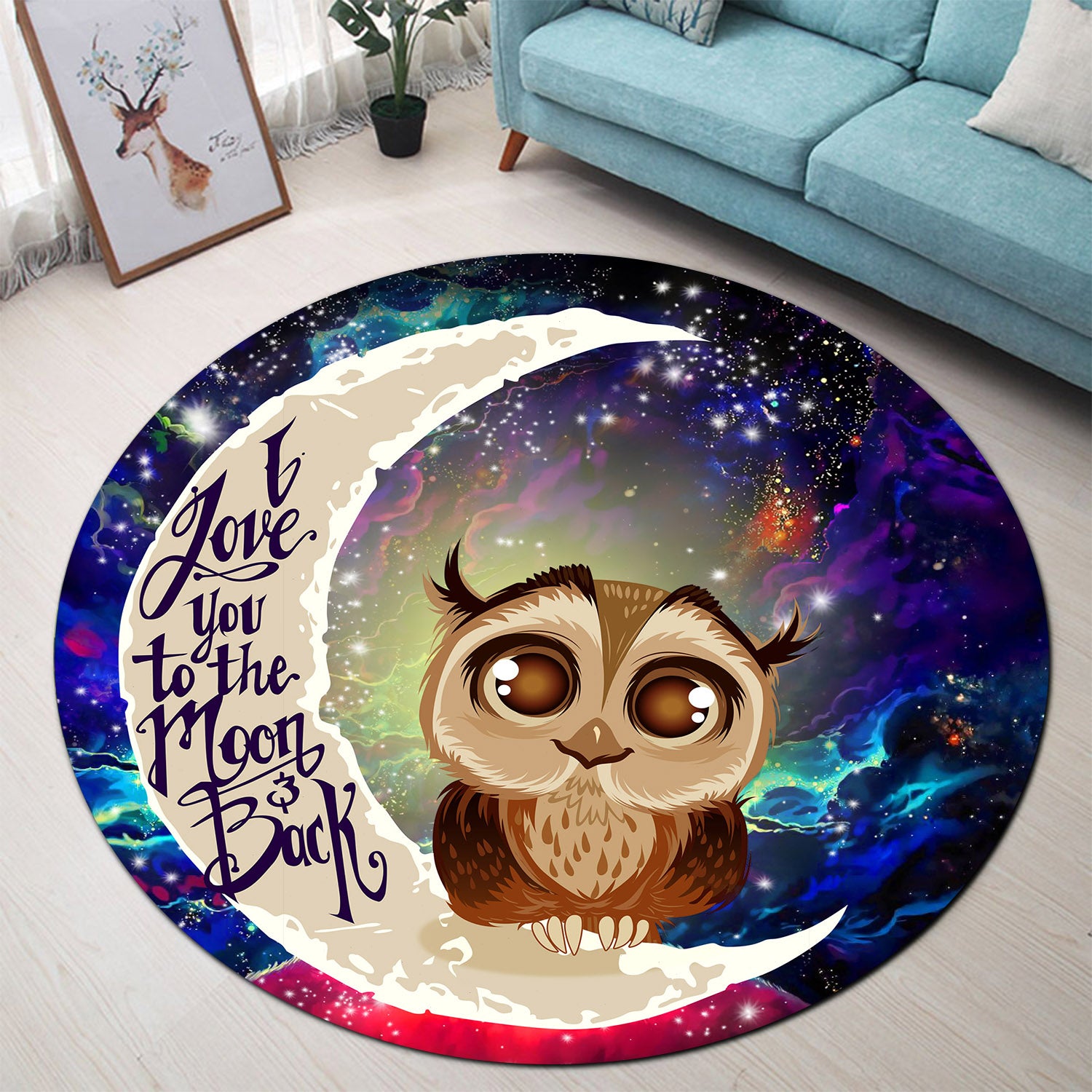 Cute Owl Love You To The Moon Galaxy Round Carpet Rug Bedroom Livingroom Home Decor Nearkii