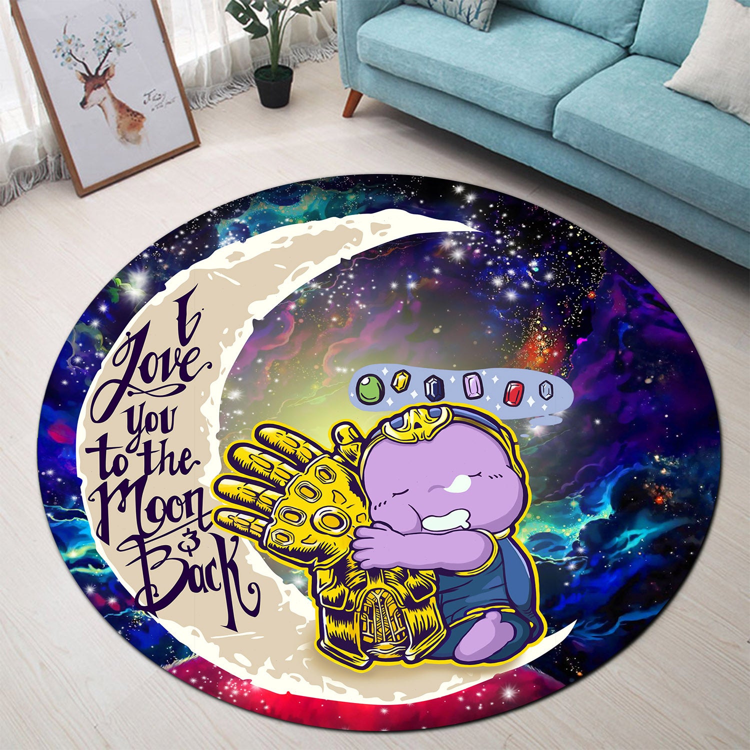 Cute Thanos Love You To The Moon Galaxy Round Carpet Rug Bedroom Livingroom Home Decor Nearkii