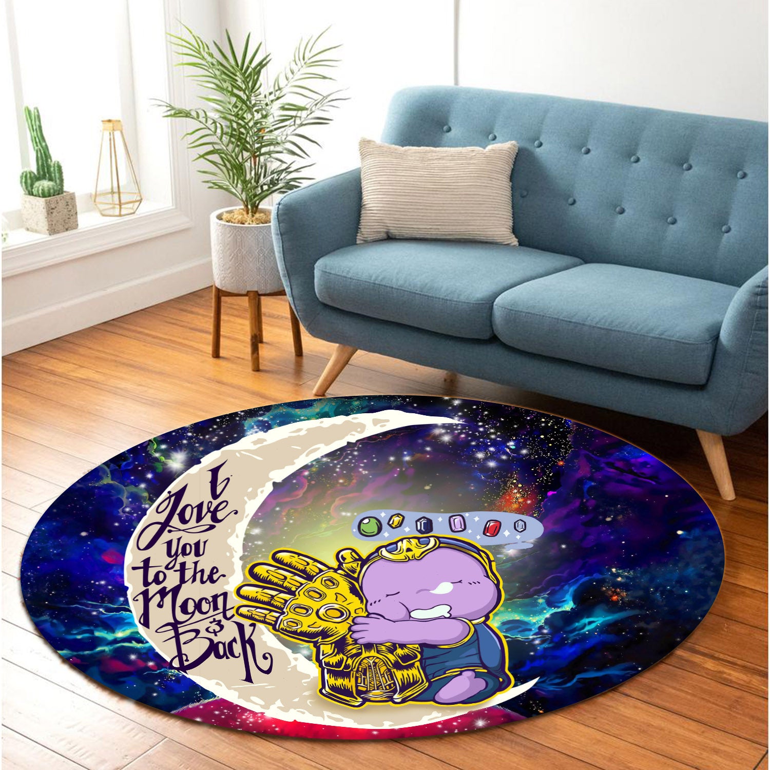 Cute Thanos Love You To The Moon Galaxy Round Carpet Rug Bedroom Livingroom Home Decor Nearkii