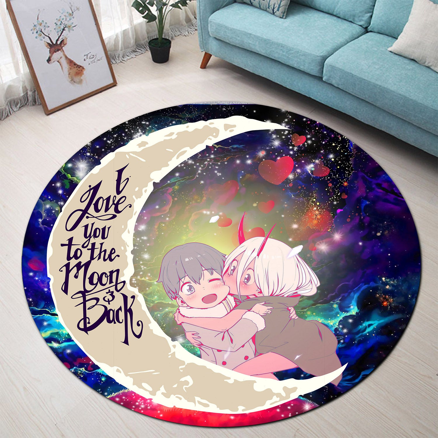 Darling In The Franxx Hiro And Zero Two Love You To The Moon Galaxy Round Carpet Rug Bedroom Livingroom Home Decor Nearkii