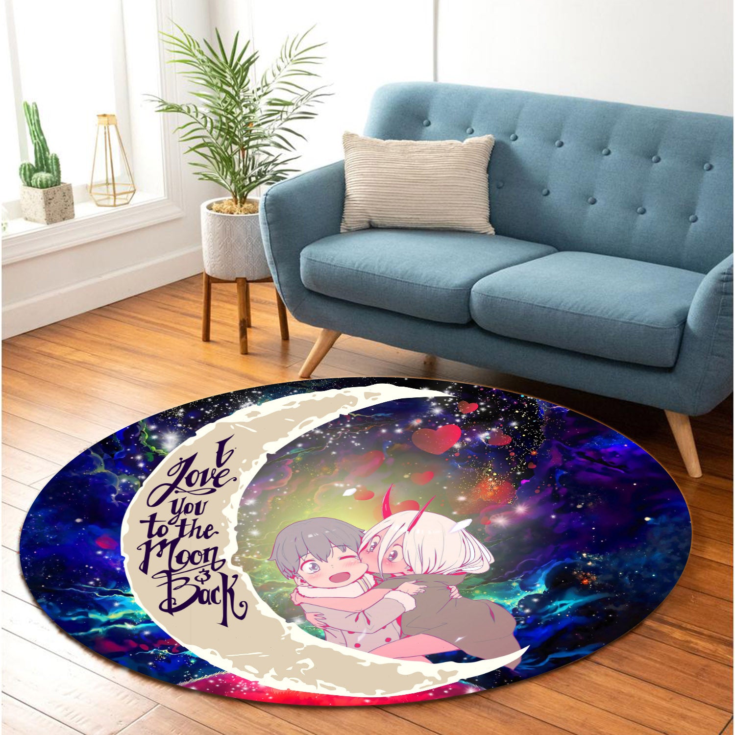 Darling In The Franxx Hiro And Zero Two Love You To The Moon Galaxy Round Carpet Rug Bedroom Livingroom Home Decor Nearkii