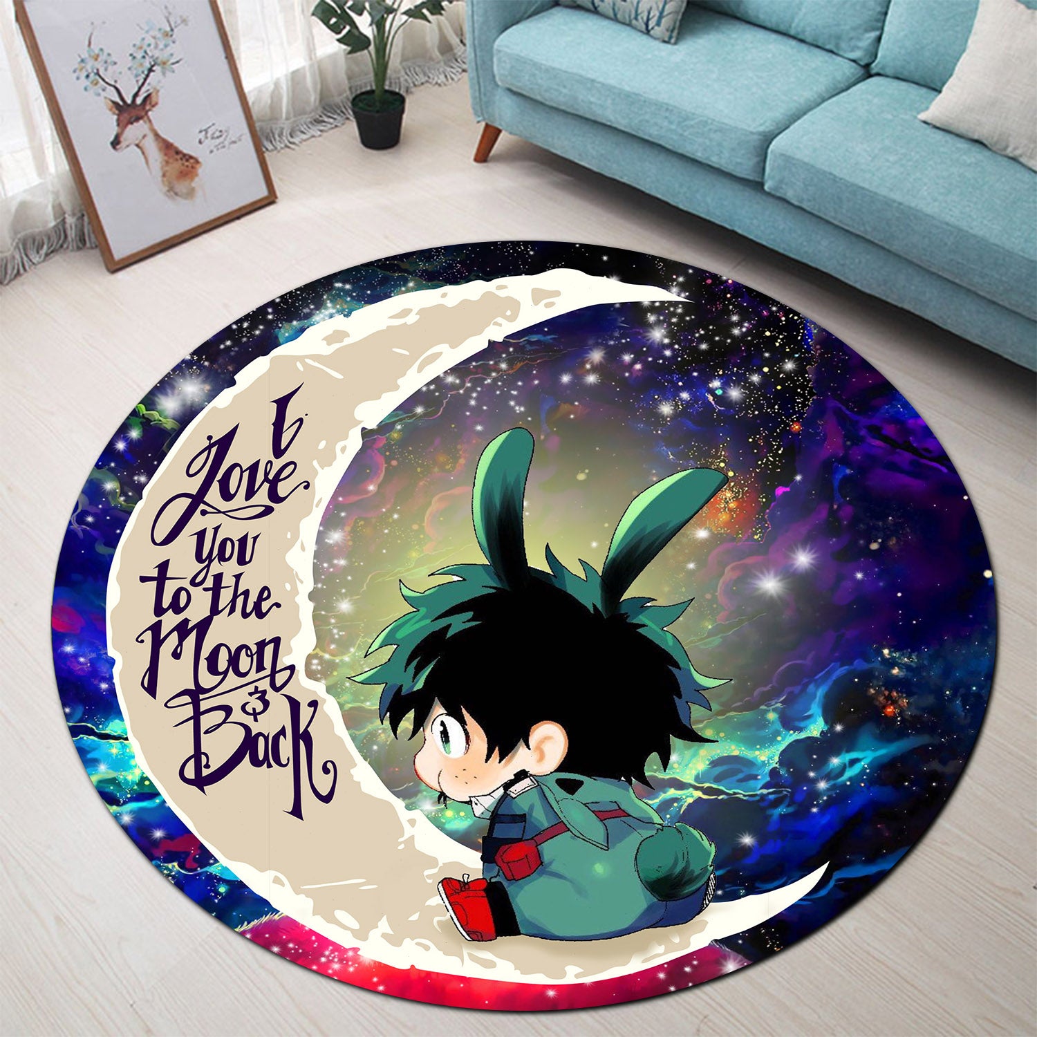 Deku My Hero Academia Anime Love You To The Moon Galaxy Round Carpet Rug Bedroom Livingroom Home Decor Nearkii