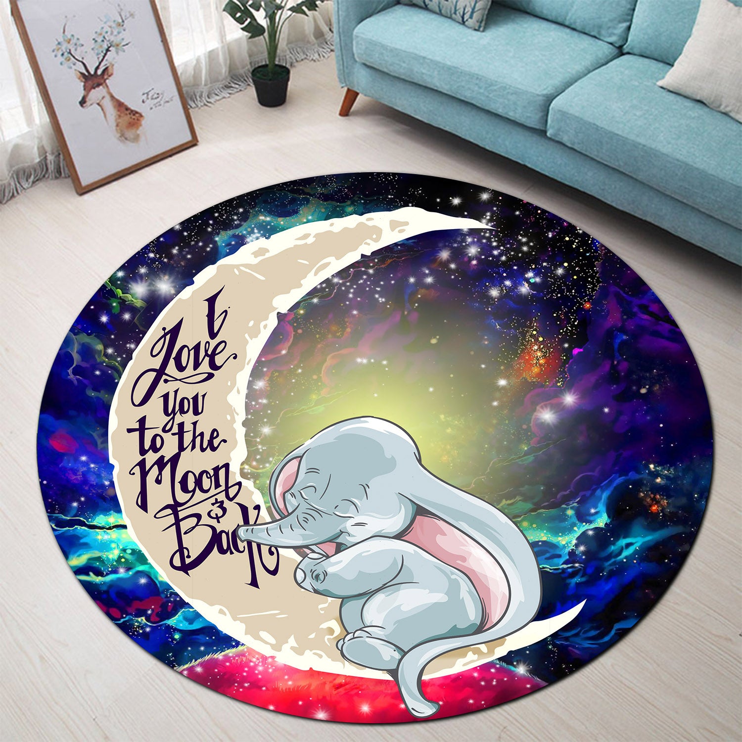 Dumbo Elephant Love You To The Moon Galaxy Round Carpet Rug Bedroom Livingroom Home Decor Nearkii