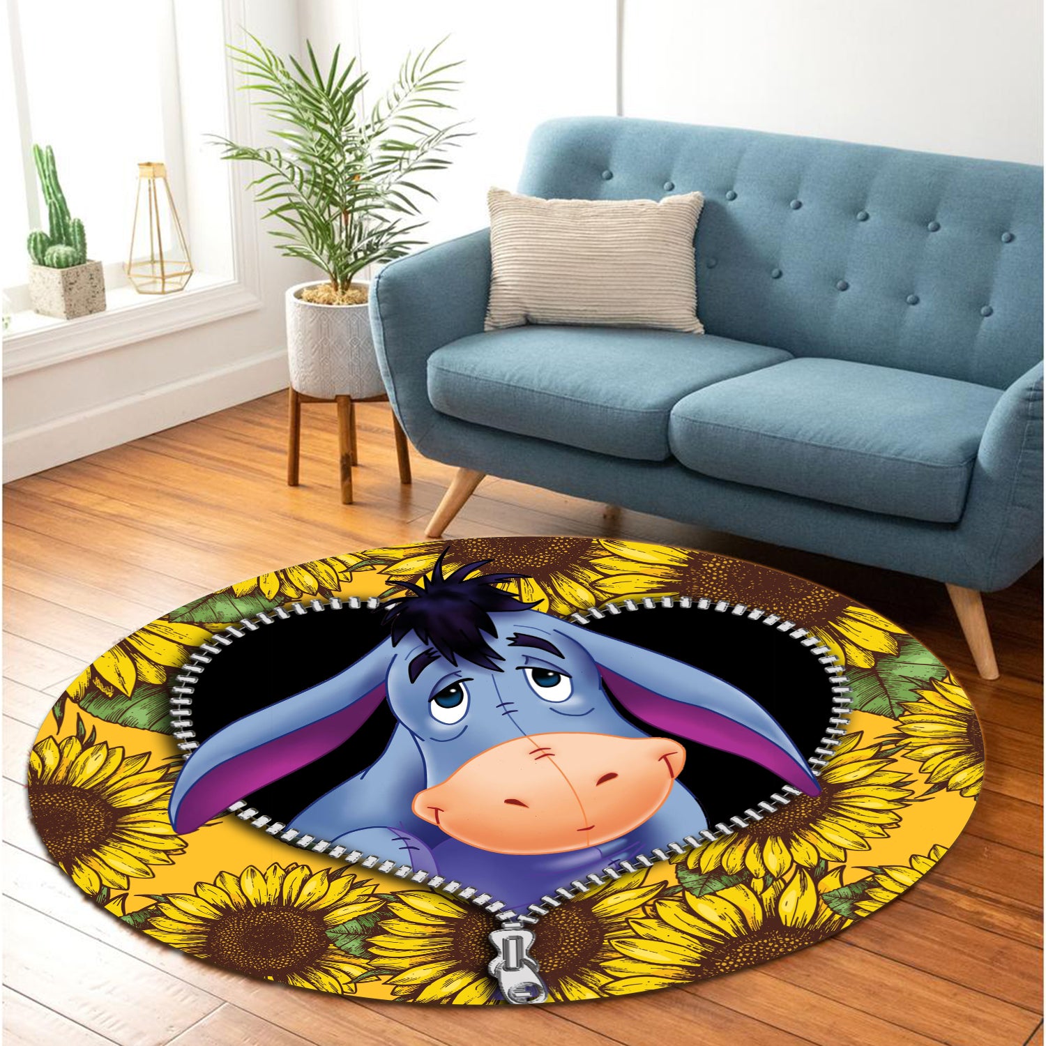 Eeyore Sunflower Zipper Round Carpet Rug Bedroom Livingroom Home Decor Nearkii