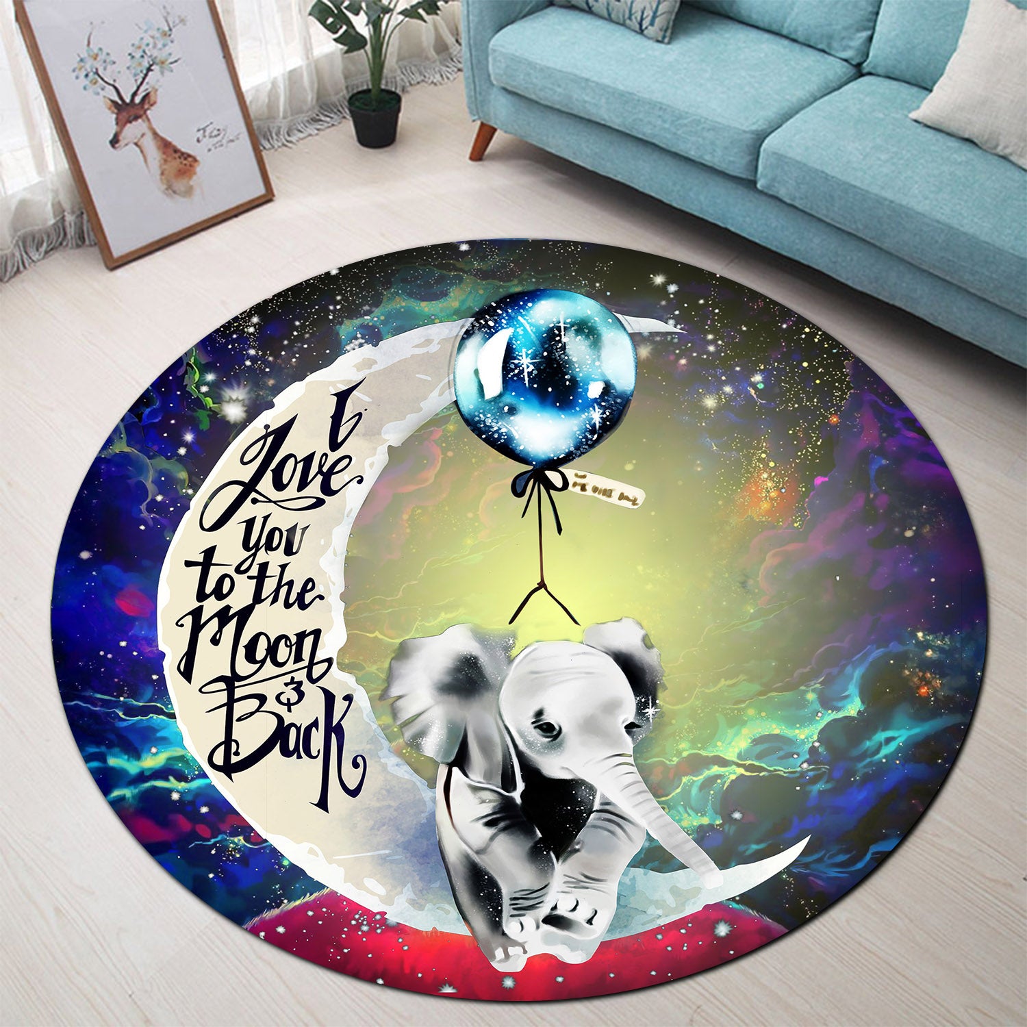 Elephant Love You To The Moon Galaxy Round Carpet Rug Bedroom Livingroom Home Decor Nearkii