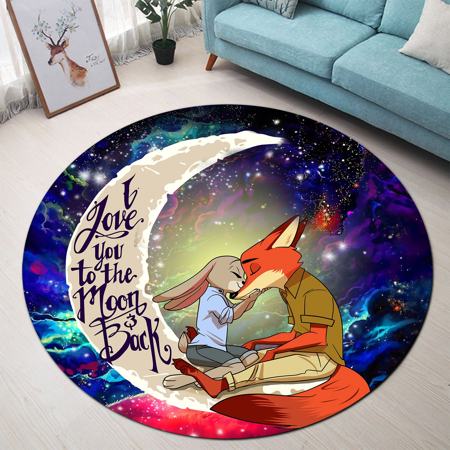 Fox Couple Love You To The Moon Galaxy Round Carpet Rug Bedroom Livingroom Home Decor Nearkii