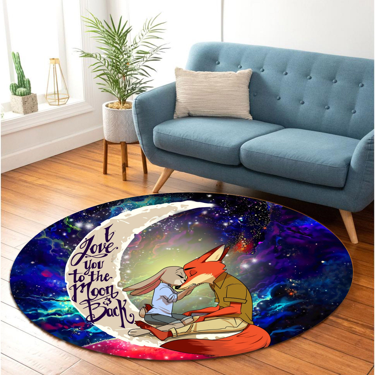 Fox Couple Love You To The Moon Galaxy Round Carpet Rug Bedroom Livingroom Home Decor Nearkii