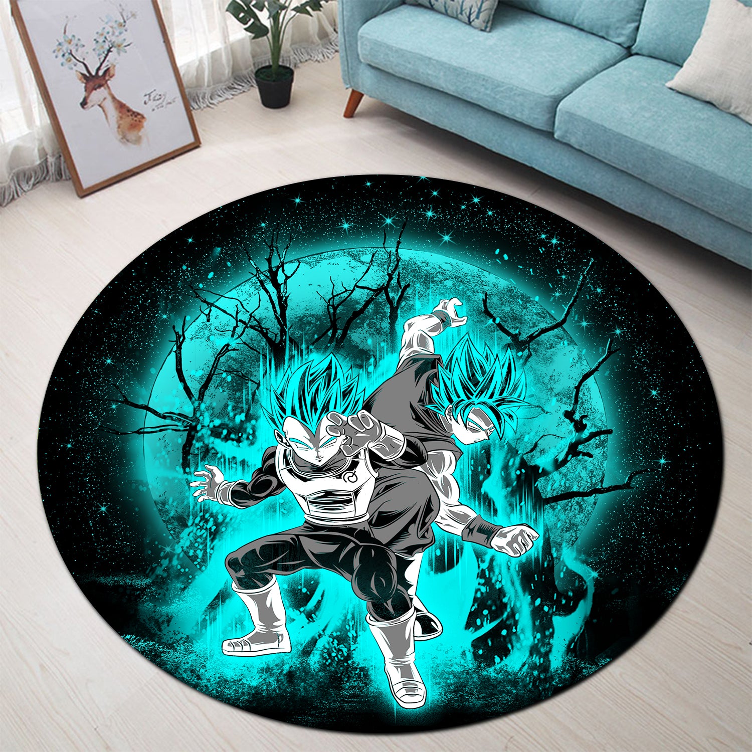 Goku Vegeta Moonlight Round Carpet Rug Bedroom Livingroom Home Decor Nearkii