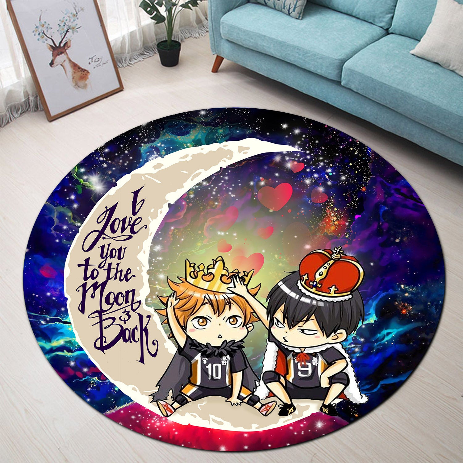 Hinata And Tobio Haikyuu Love You To The Moon Galaxy Round Carpet Rug Bedroom Livingroom Home Decor Nearkii