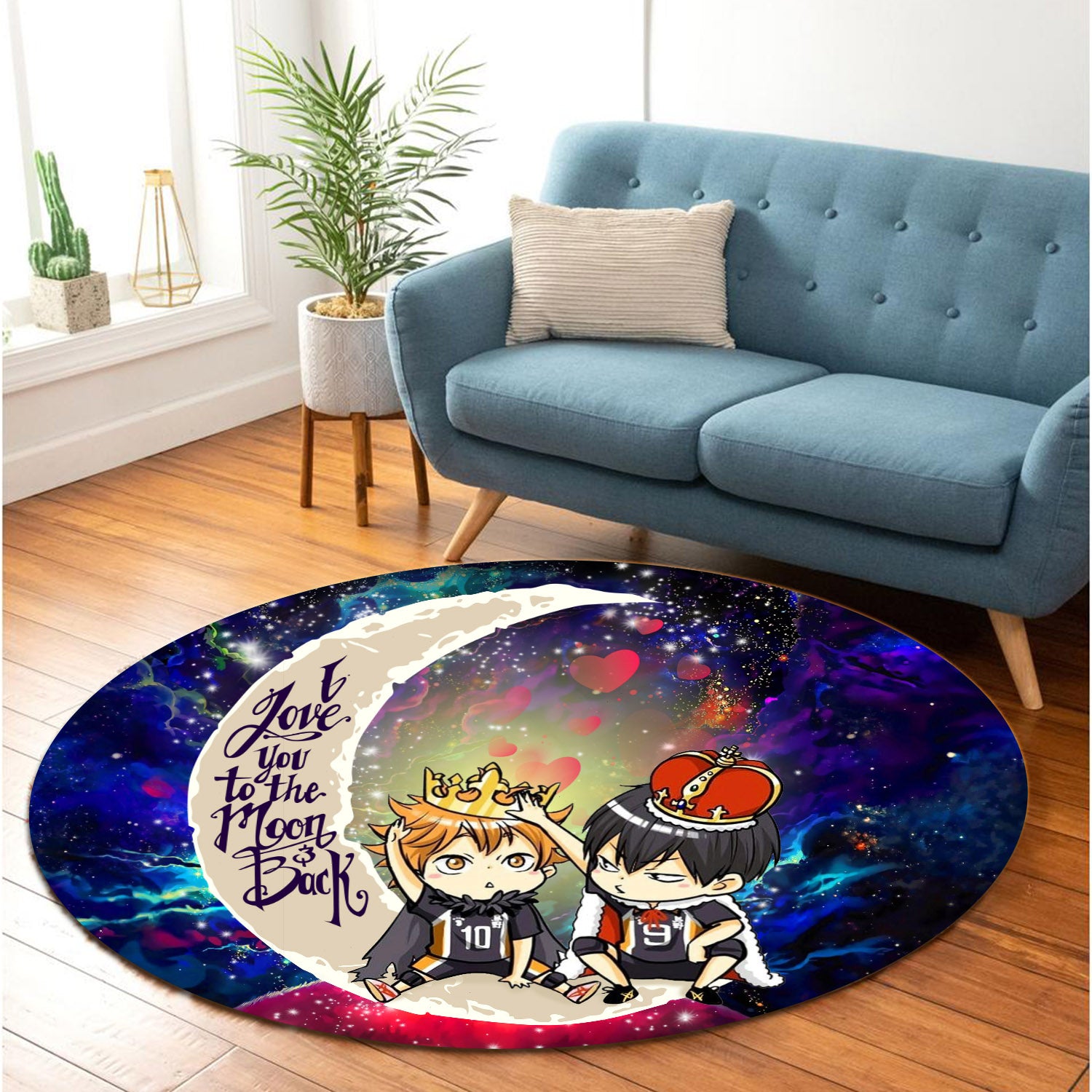 Hinata And Tobio Haikyuu Love You To The Moon Galaxy Round Carpet Rug Bedroom Livingroom Home Decor Nearkii