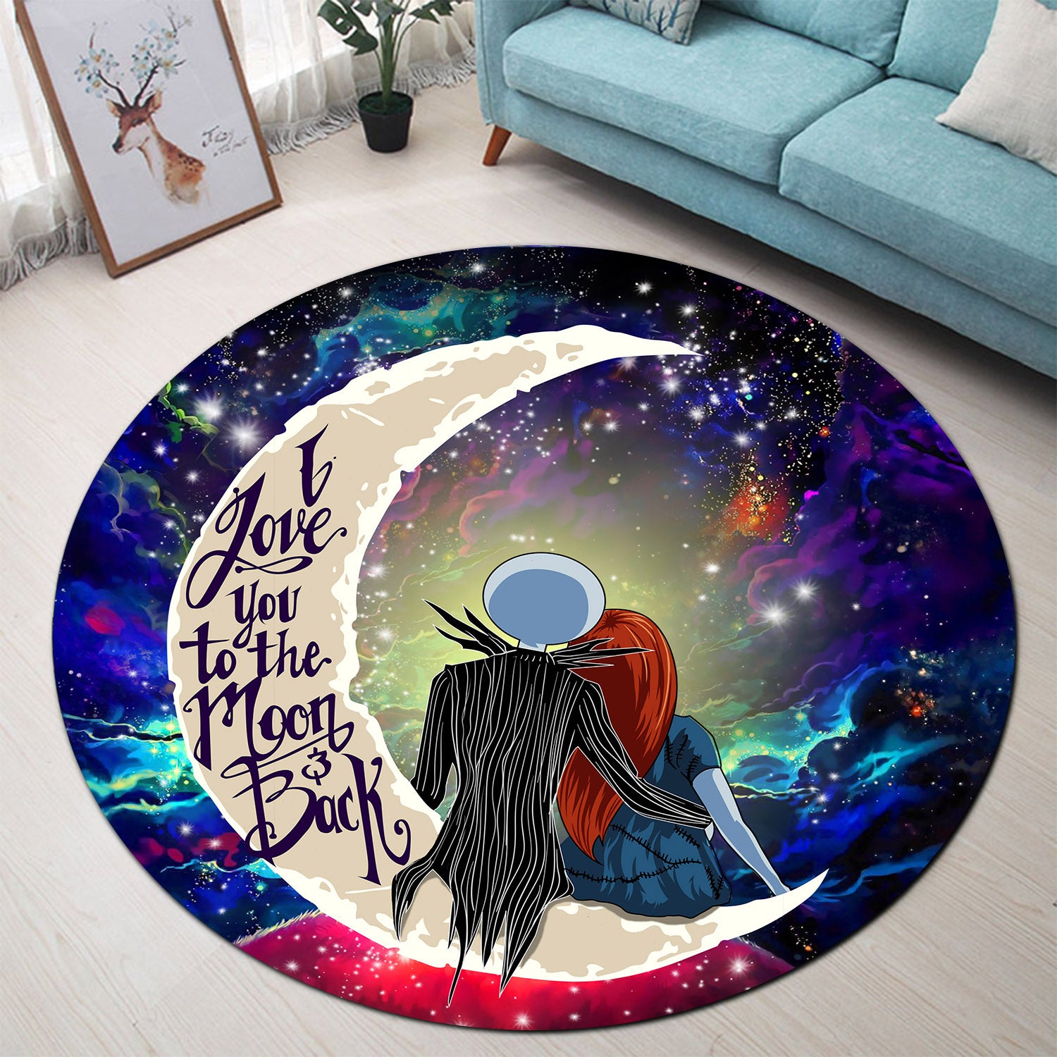 Jack And Sally Nightmare Before Christmas Love You To The Moon Galaxy Round Carpet Rug Bedroom Livingroom Home Decor Nearkii