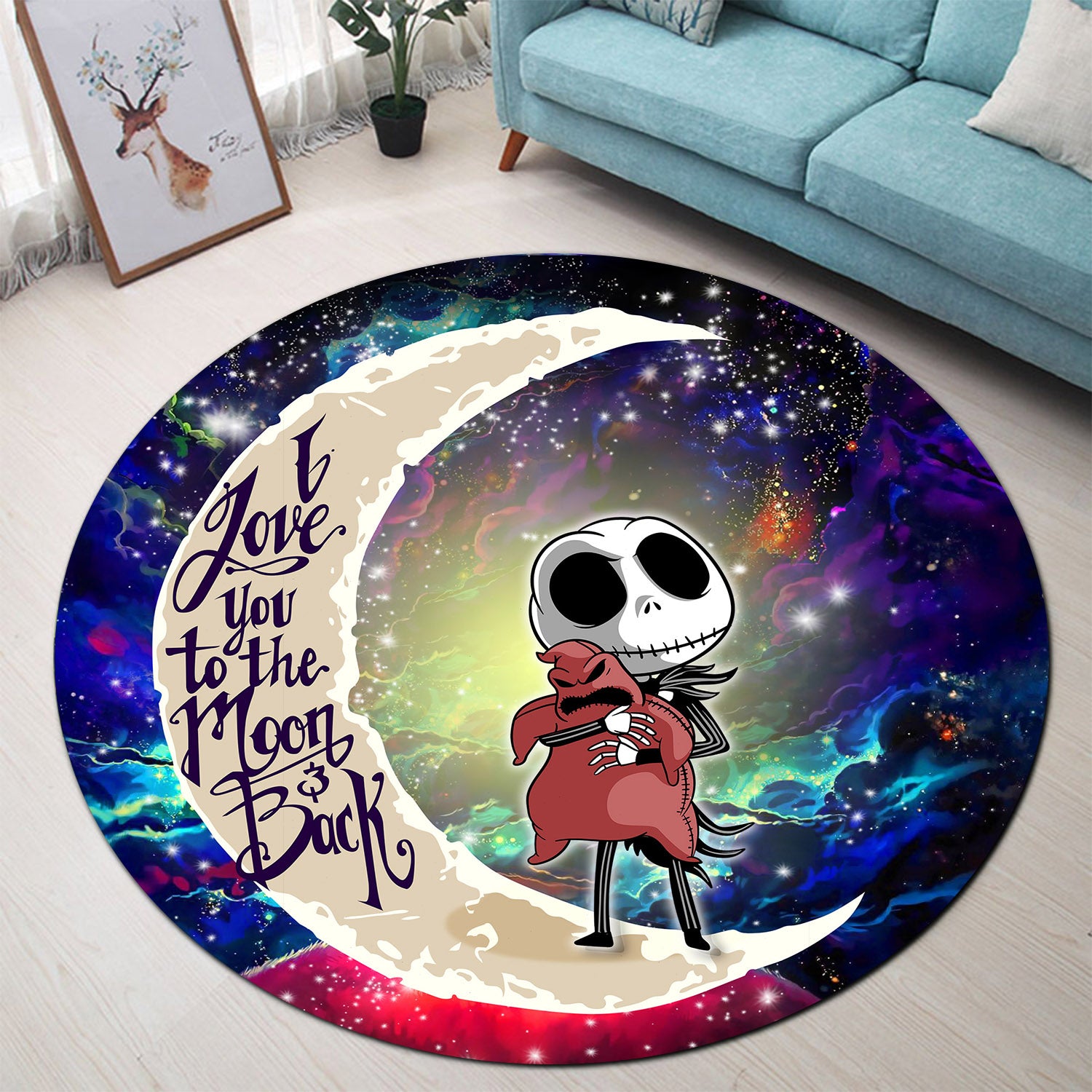Jack Skellington Nightmare Before Christmas Love You To The Moon Galaxy Round Carpet Rug Bedroom Livingroom Home Decor Nearkii