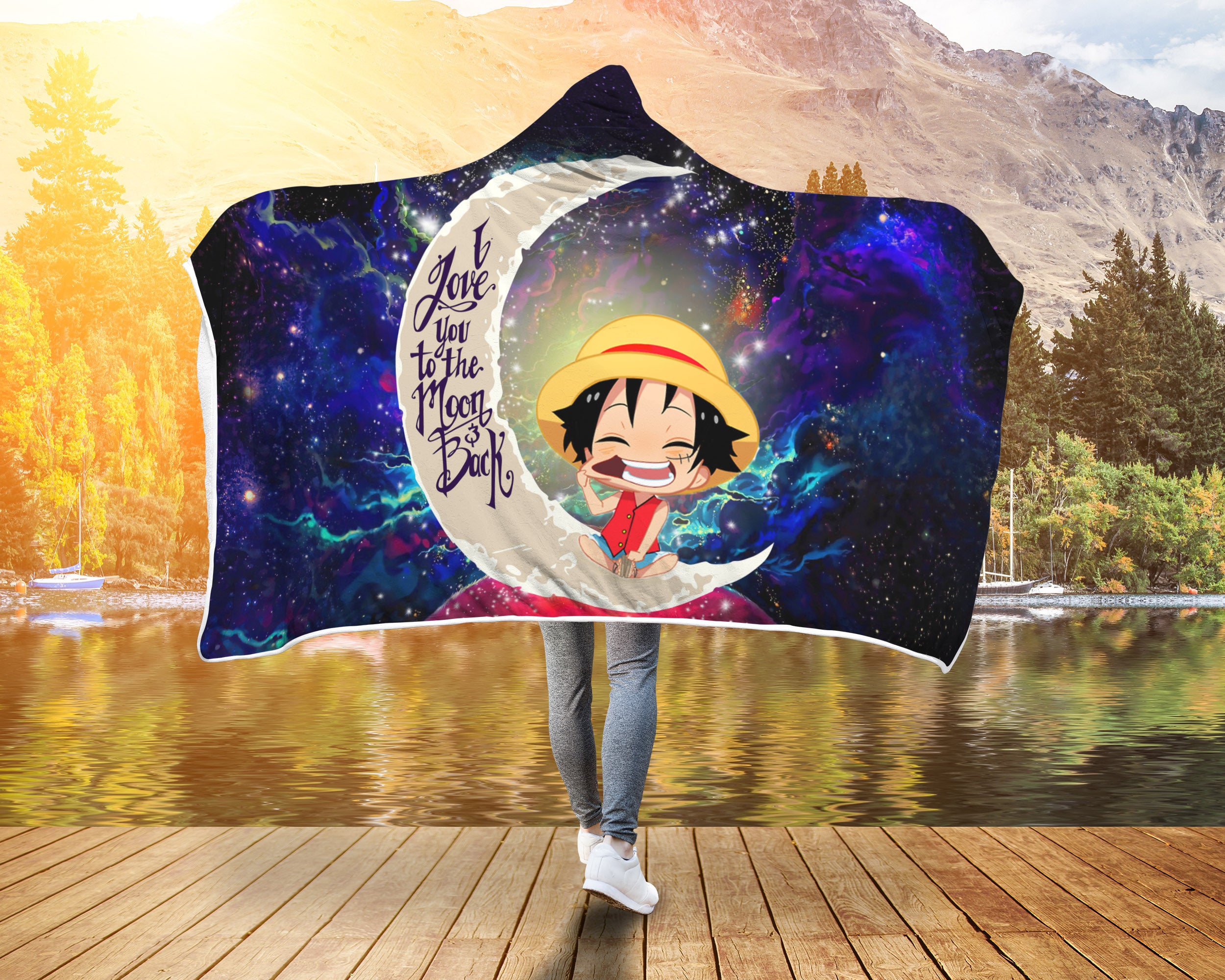 Luffy One Piece Love You To The Moon Galaxy Economy Hooded Blanket Nearkii