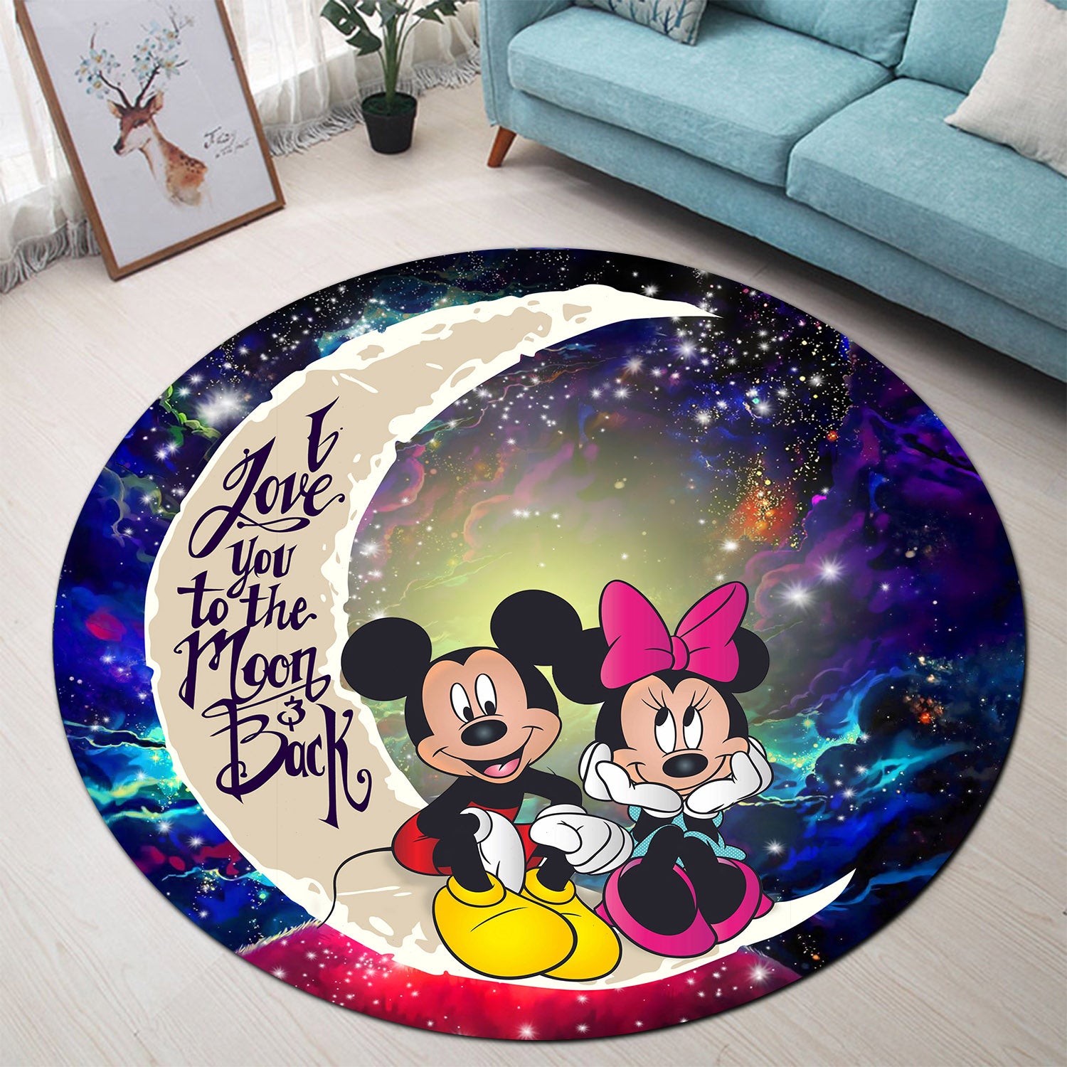 Mouse Couple Love You To The Moon Galaxy Round Carpet Rug Bedroom Livingroom Home Decor Nearkii