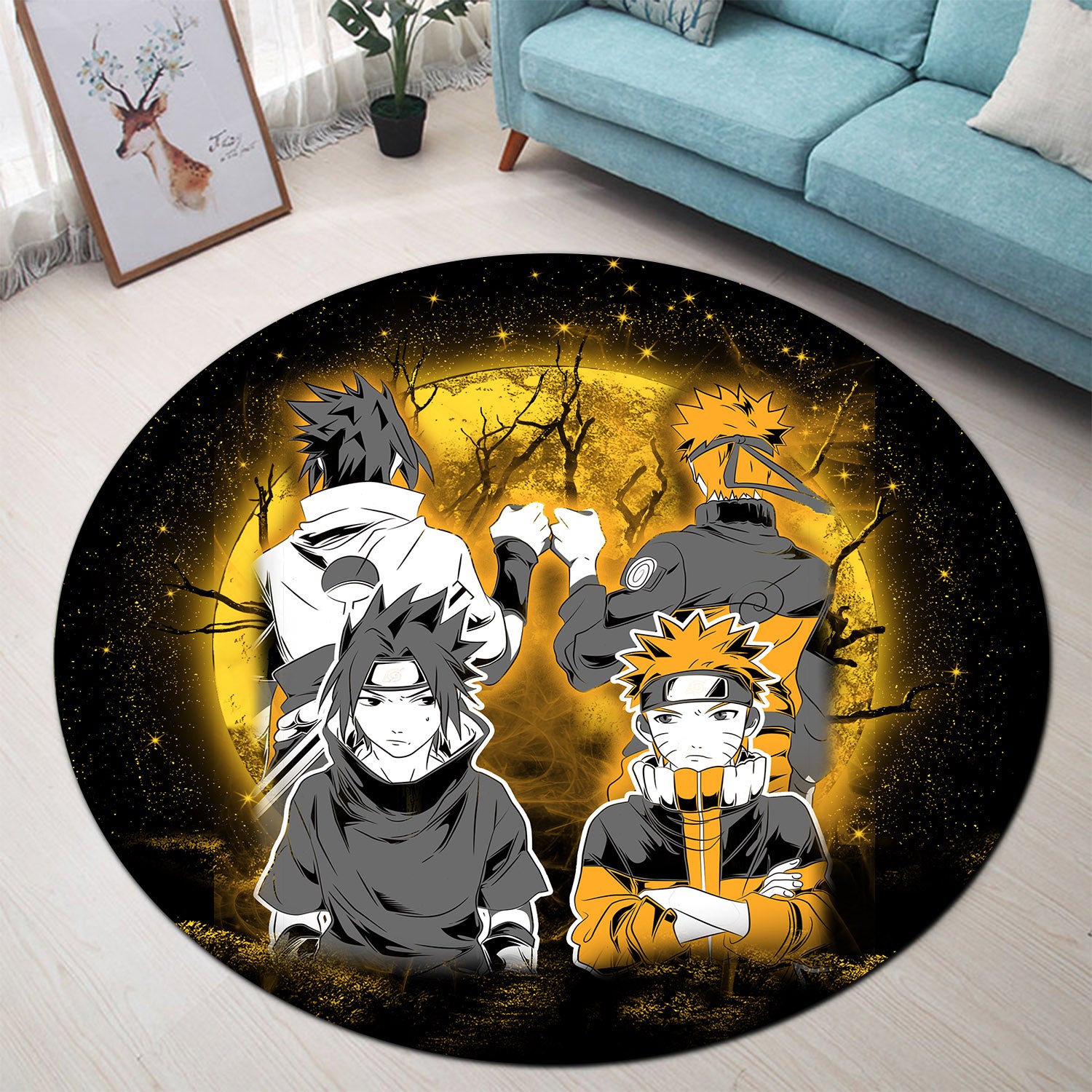 Naruto Sasuke Friends Moonlight Round Carpet Rug Bedroom Livingroom Home Decor Nearkii