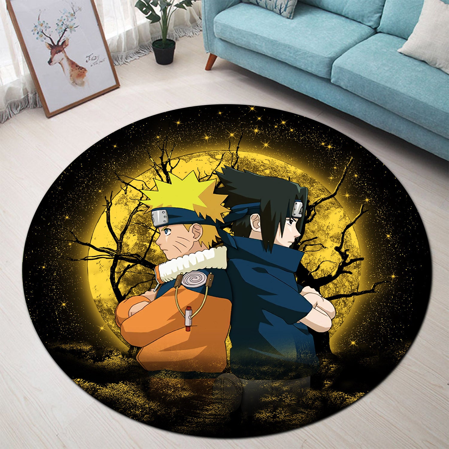 Naruto Sasuke Moonlight Moonlight Round Carpet Rug Bedroom Livingroom Home Decor Nearkii
