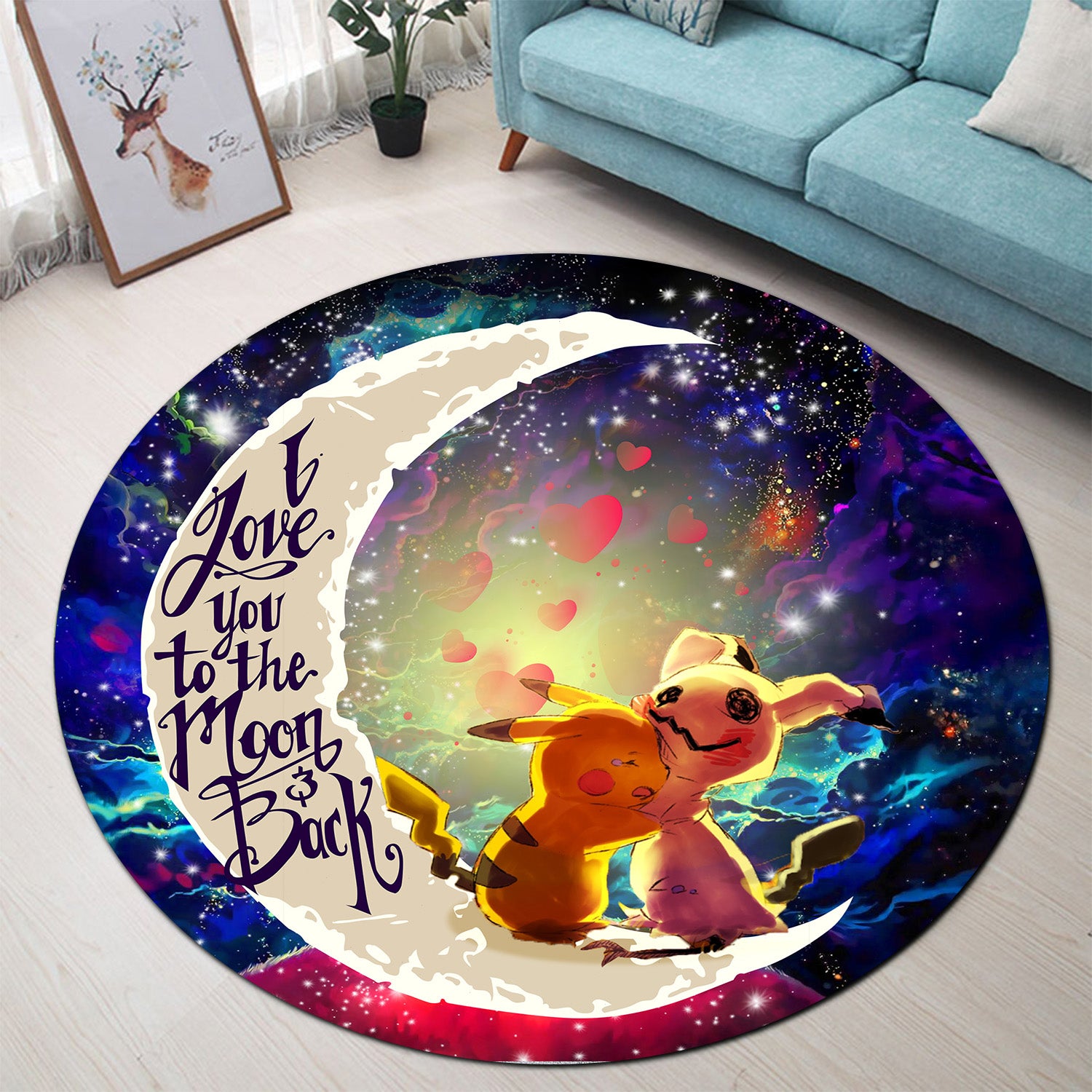 Pikachu Horro Love You To The Moon Galaxy 1 Round Carpet Rug Bedroom Livingroom Home Decor Nearkii