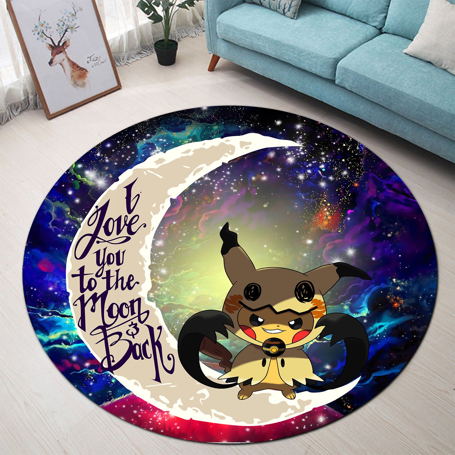 Pikachu Horro Love You To The Moon Galaxy 2 Round Carpet Rug Bedroom Livingroom Home Decor Nearkii