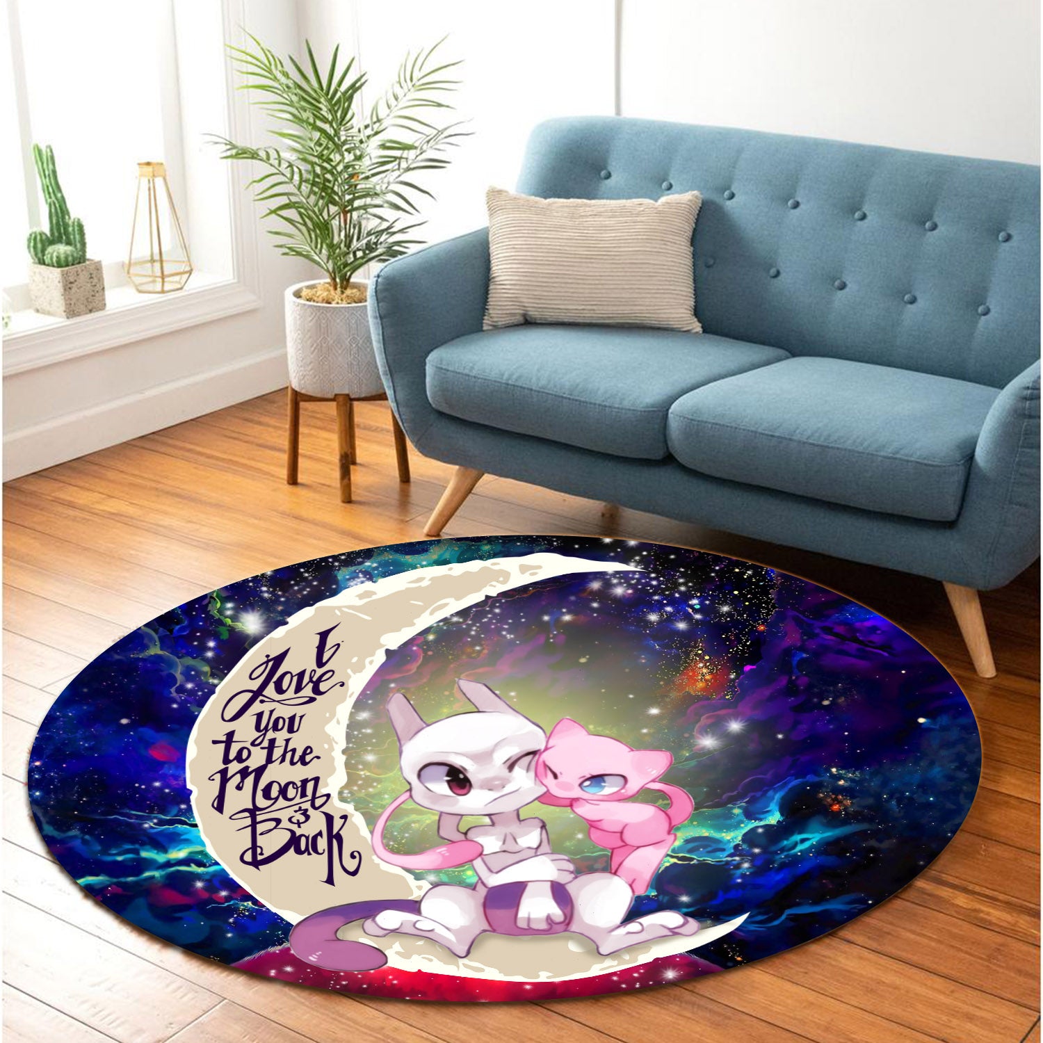Pokemon Couple Mew Mewtwo Love You To The Moon Galaxy 2 Round Carpet Rug Bedroom Livingroom Home Decor Nearkii