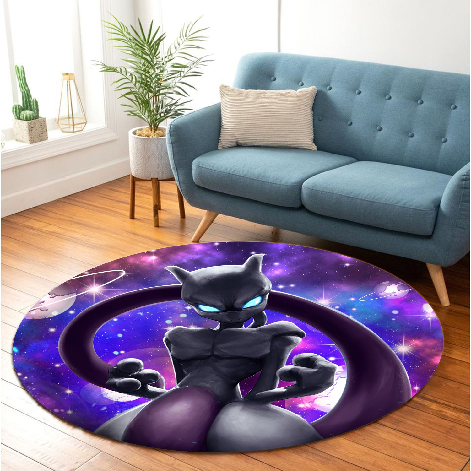 Pokemon Mewtwo Round Carpet Rug Bedroom Livingroom Home Decor Nearkii