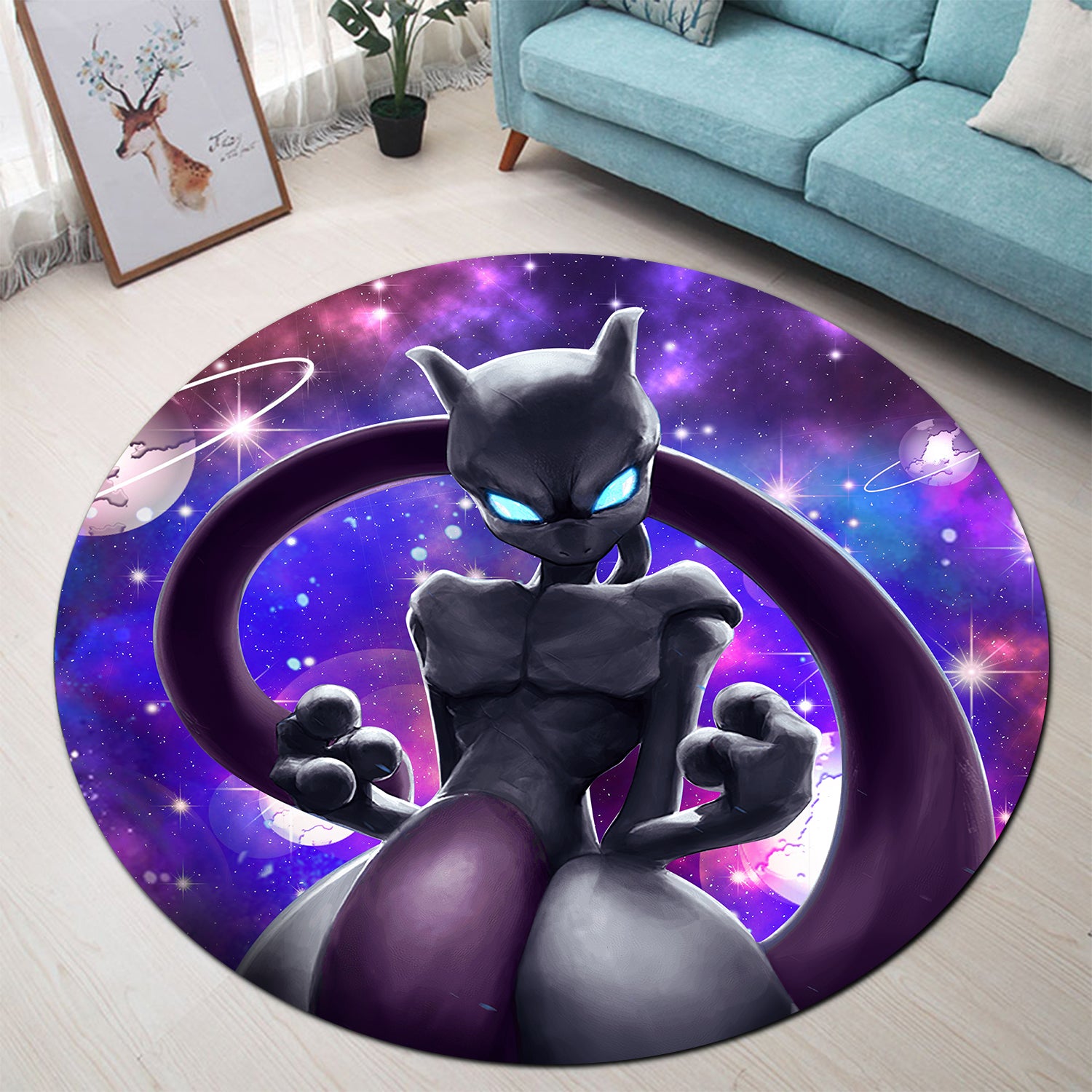 Pokemon Mewtwo Round Carpet Rug Bedroom Livingroom Home Decor Nearkii