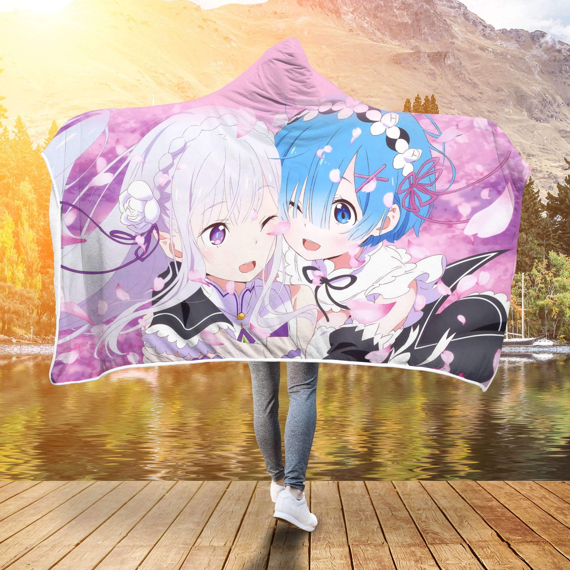 Ram And Rem Rezero Economy Hooded Blanket Nearkii