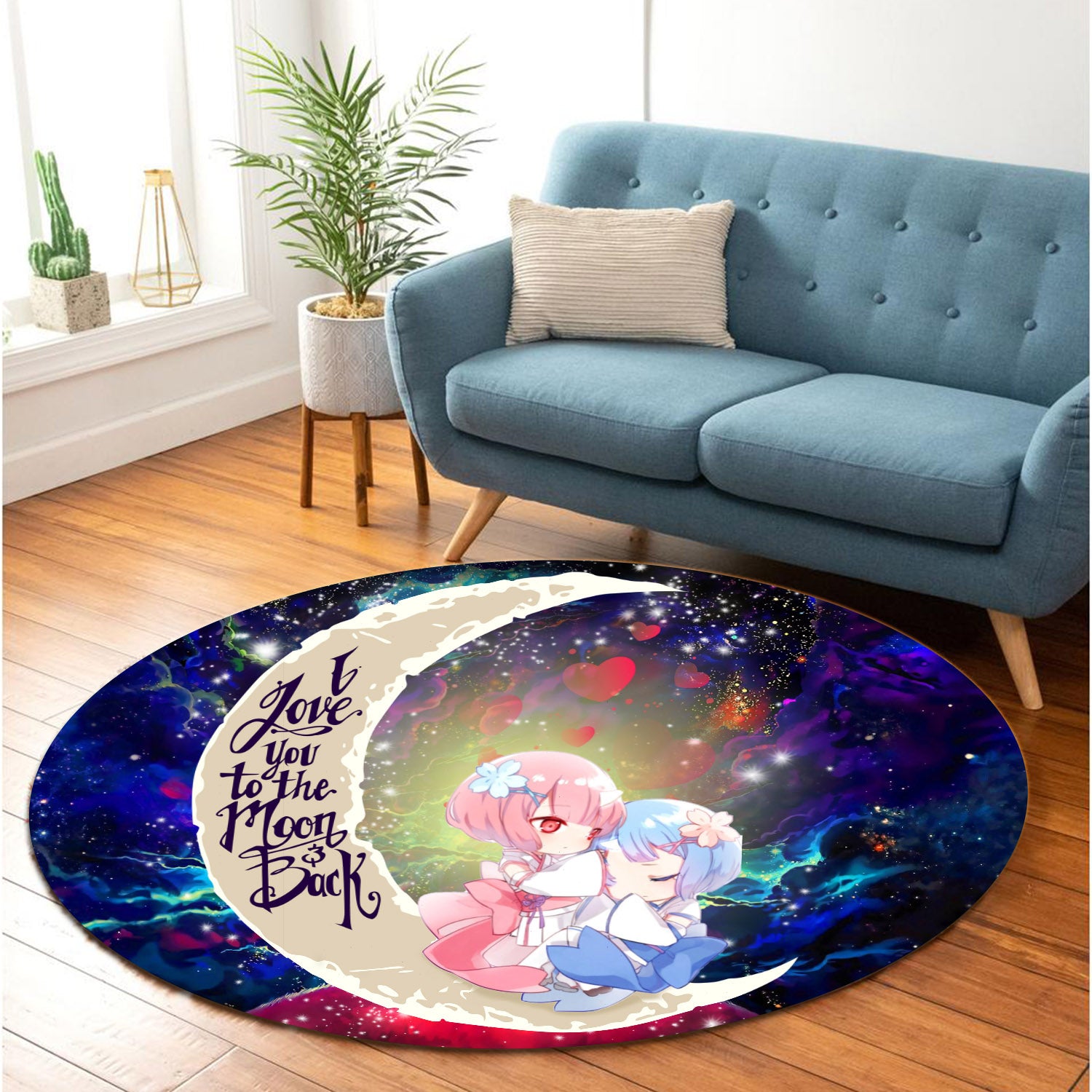 Ram And Rem Rezero Love You To The Moon Galaxy Round Carpet Rug Bedroom Livingroom Home Decor Nearkii