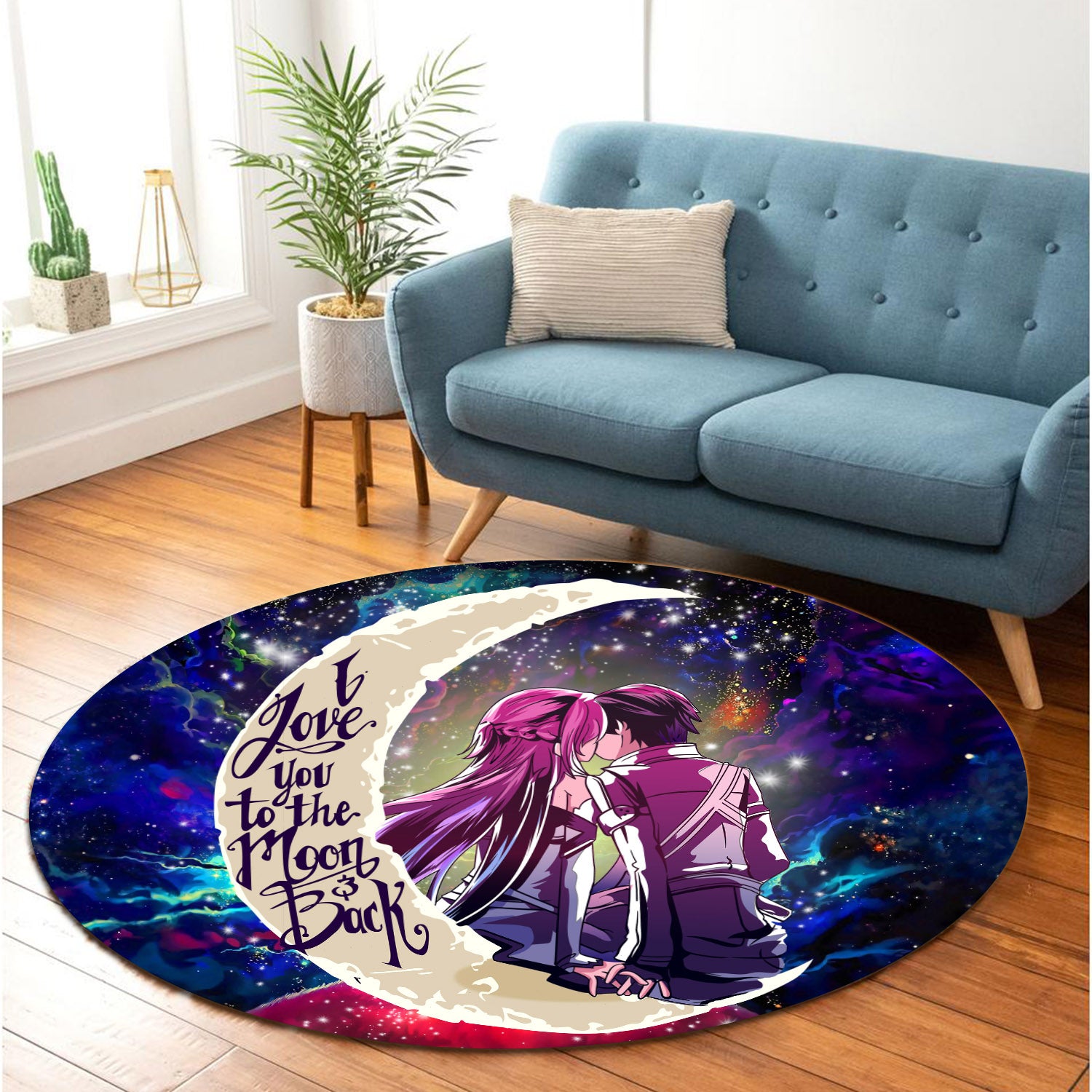 SAO Sword Art Online Asuna Kirito Love You To The Moon Galaxy Round Carpet Rug Bedroom Livingroom Home Decor Nearkii