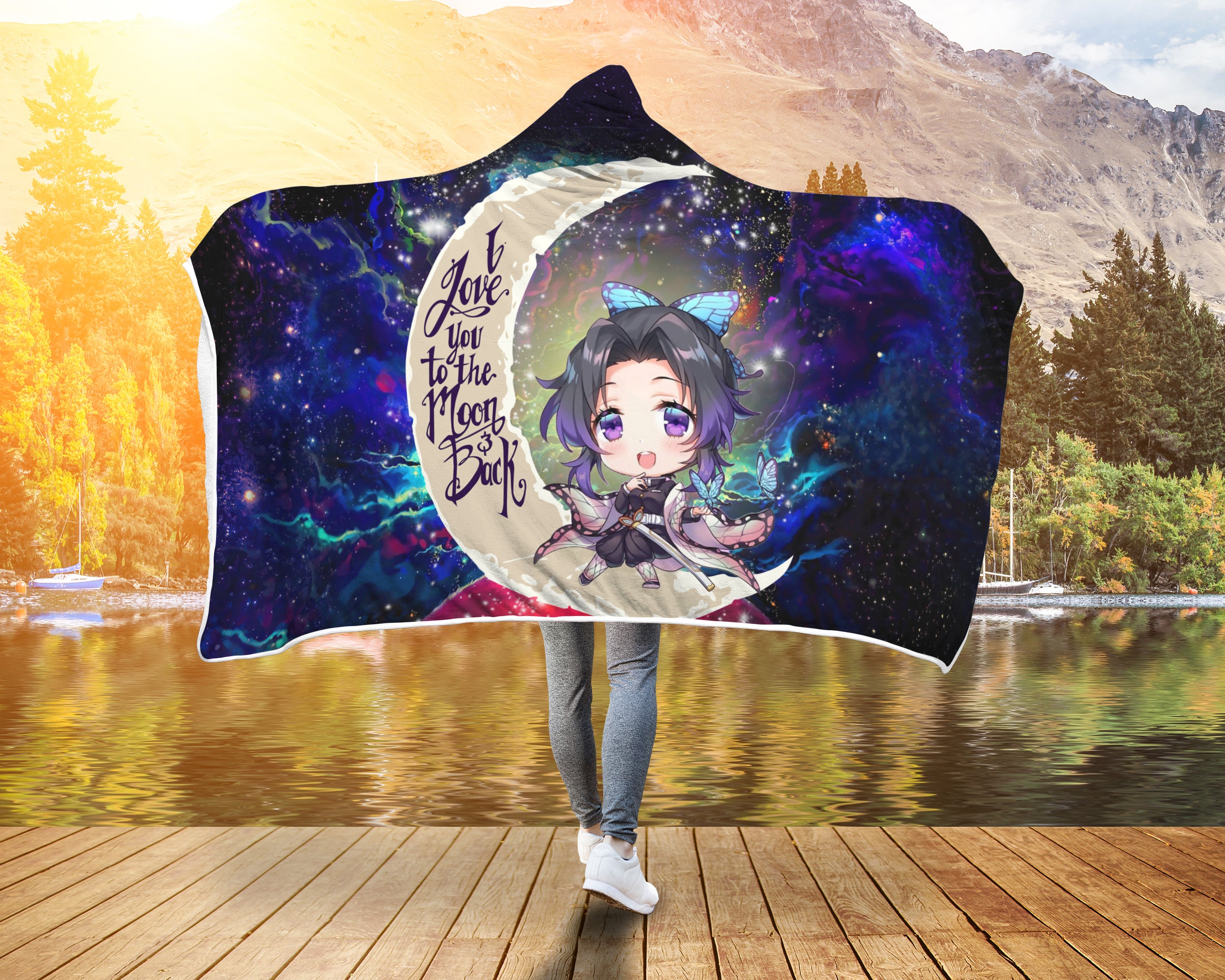 Shinobu demon slayer Love You To The Moon Galaxy Economy Hooded Blanket Nearkii