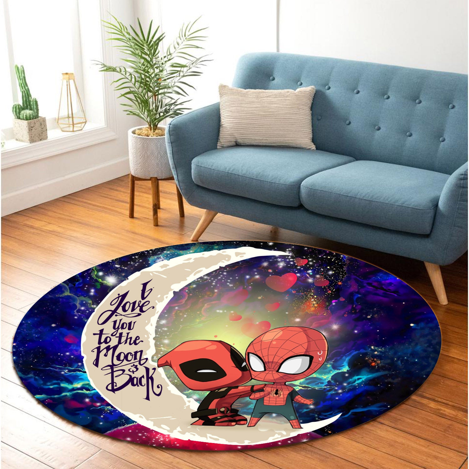Spiderman And Deadpool Couple Love You To The Moon Galaxy Round Carpet Rug Bedroom Livingroom Home Decor Nearkii