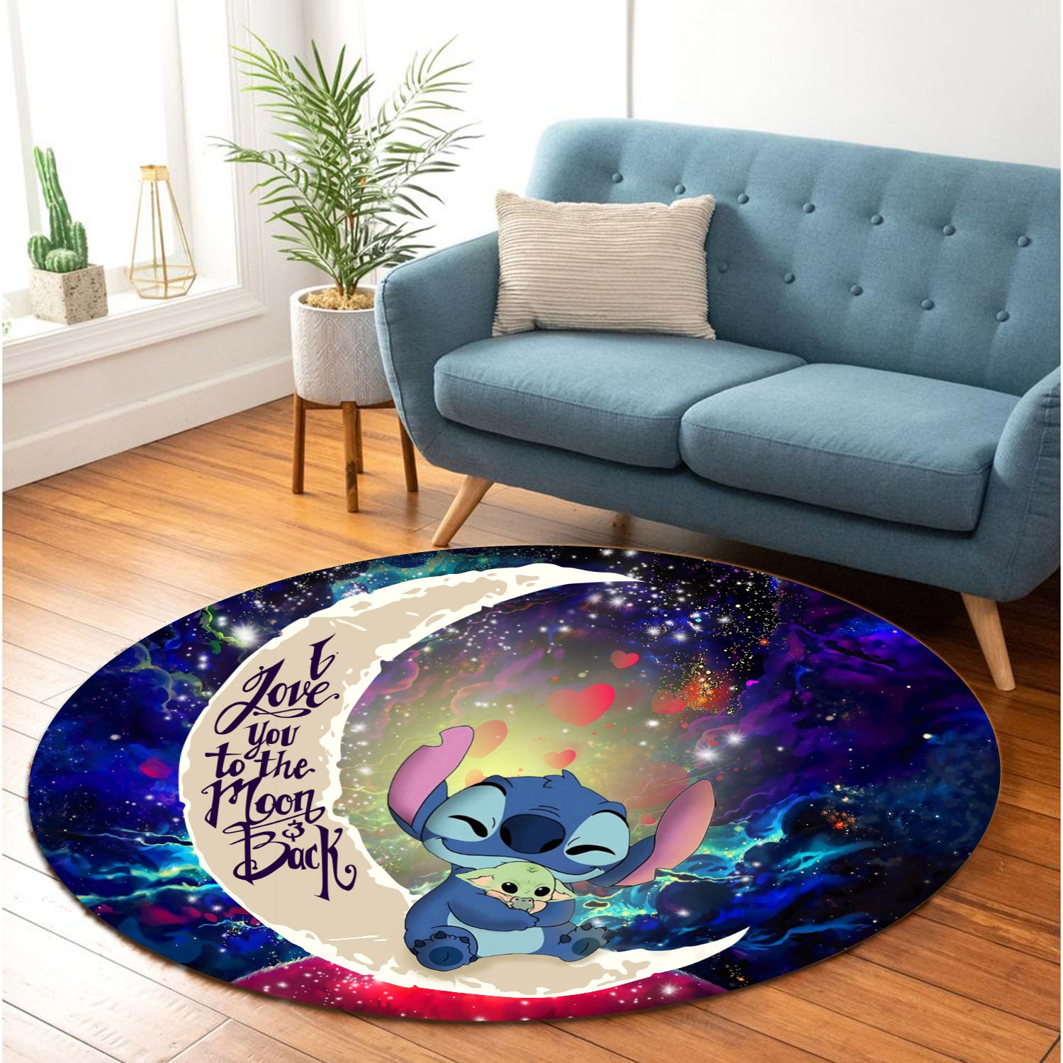 Stitch Hold Baby Yoda Love You To The Moon Galaxy Round Carpet Rug Bedroom Livingroom Home Decor Nearkii