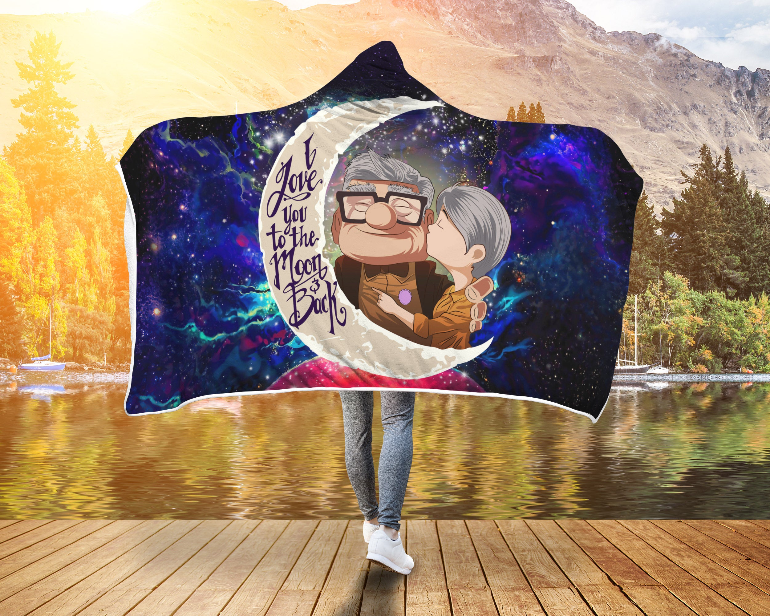 Up Couple Love You To The Moon Galaxy Economy Hooded Blanket Nearkii