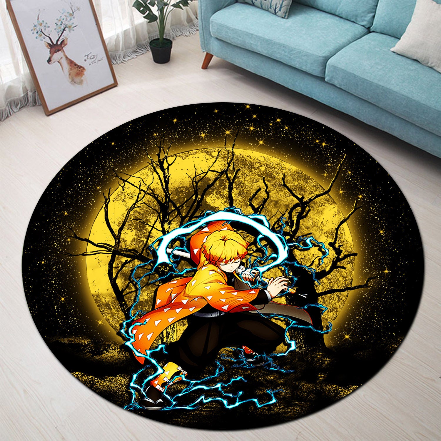 Zenitsu Moonlight Round Carpet Rug Bedroom Livingroom Home Decor Nearkii