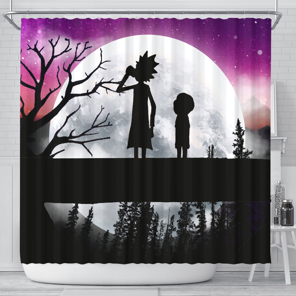 Rick And Morty Moon Night Shower Curtain Nearkii