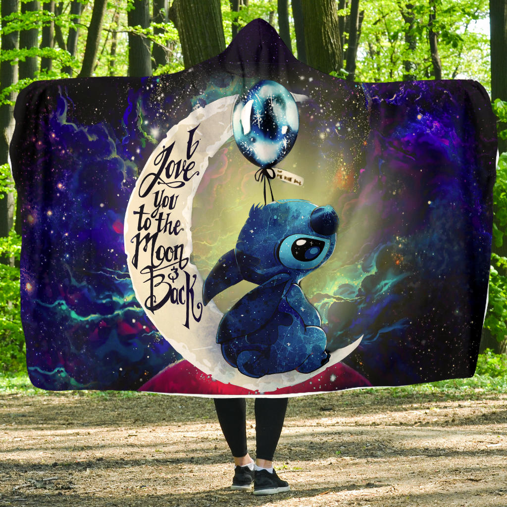 Stitch Love You To The Moon Galaxy Economy Hooded Blanket Nearkii