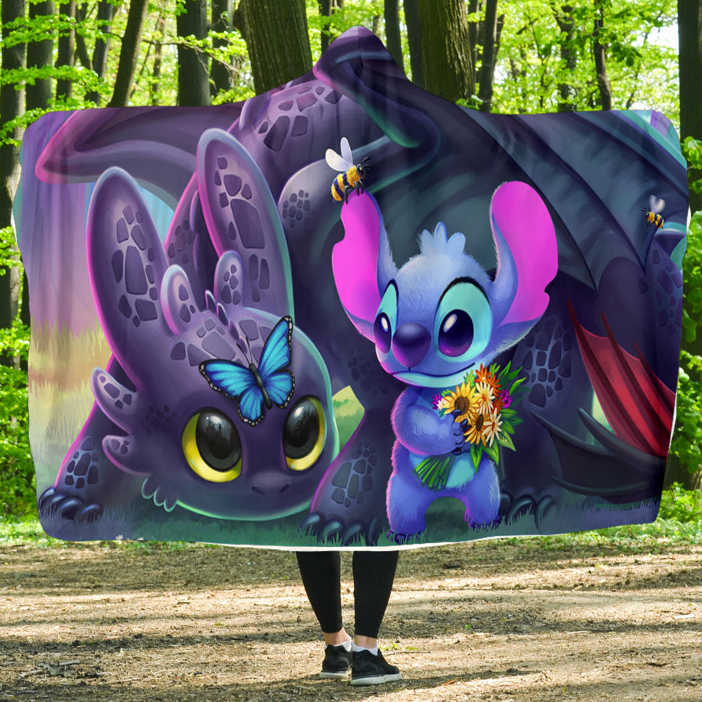 Stitch And Toothless Economy Hooded Blanket Nearkii