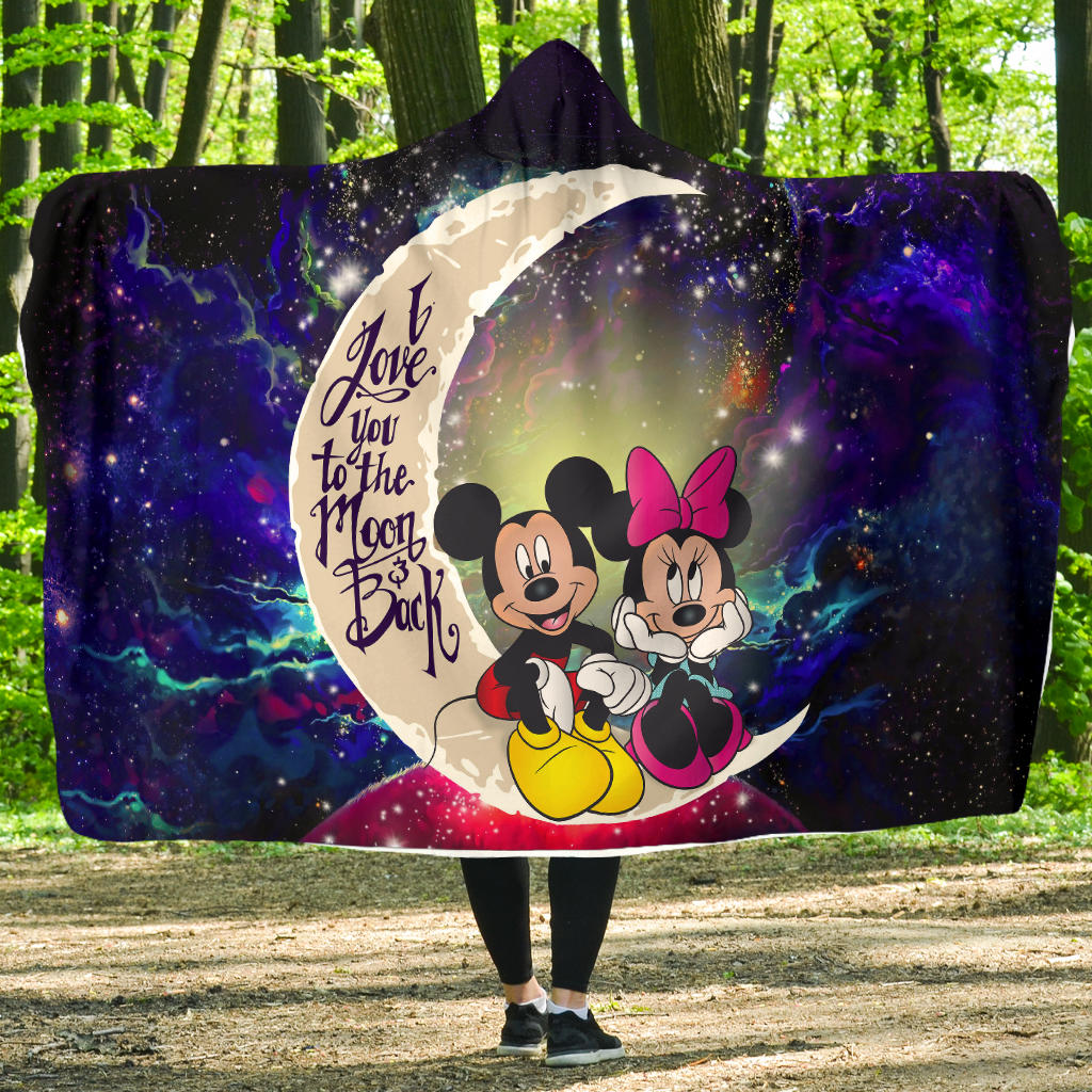 Mouse Couple Love You To The Moon Galaxy Economy Hooded Blanket Nearkii