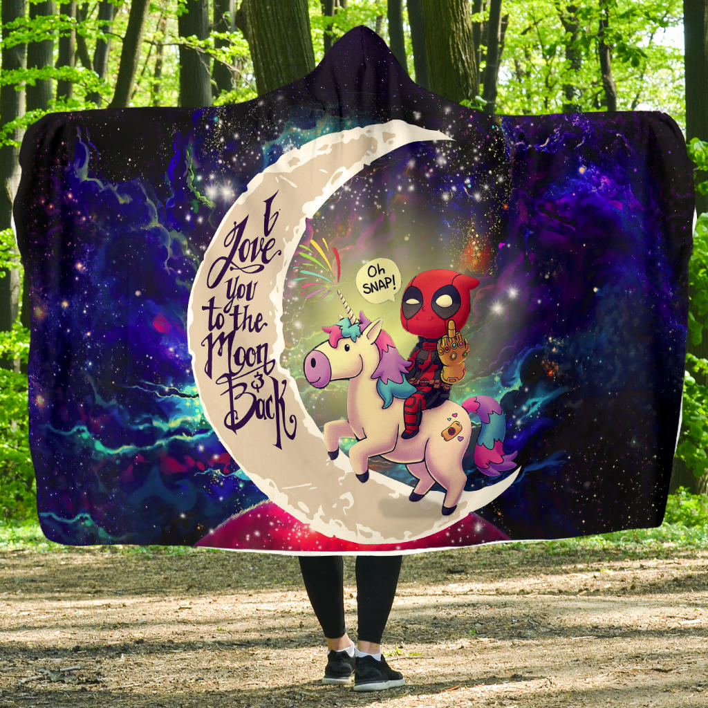 Deadpool Unicorn Love You To The Moon Galaxy Economy Hooded Blanket Nearkii
