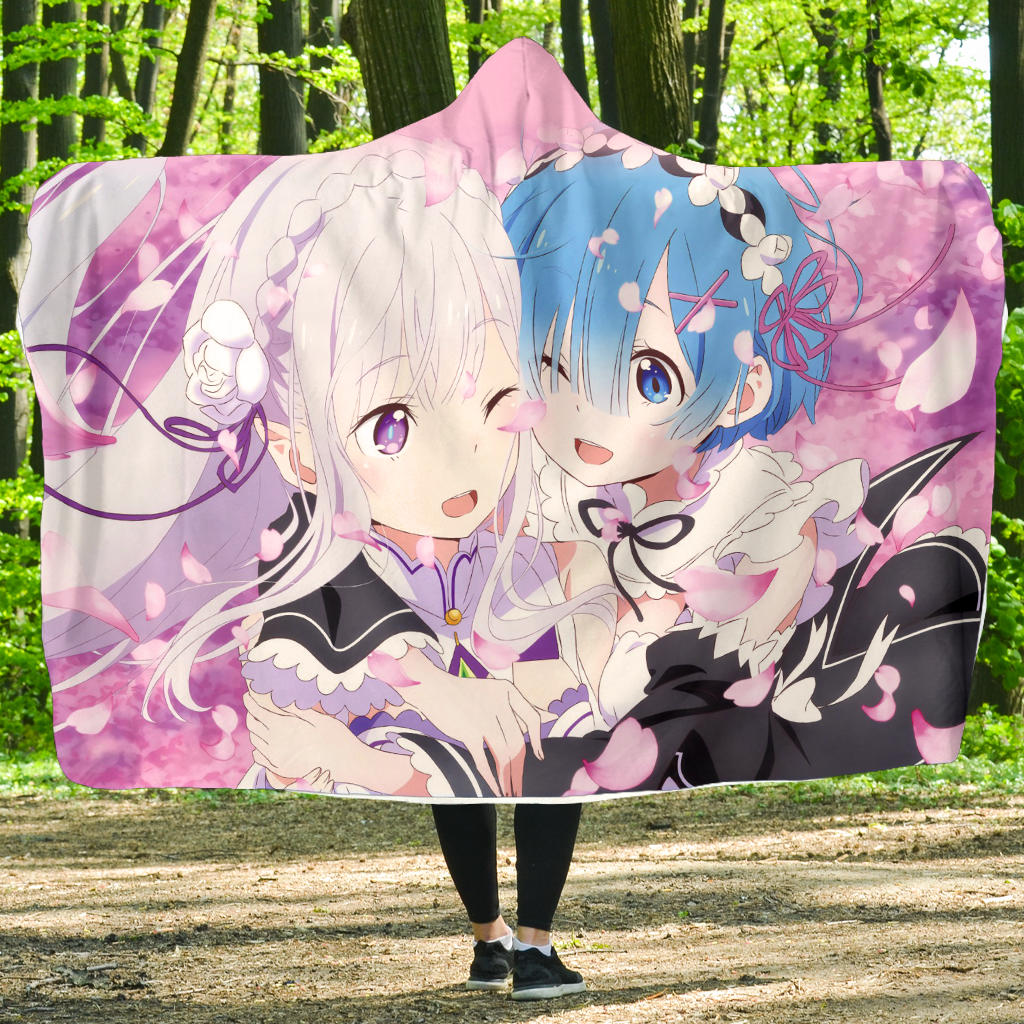 Ram And Rem Rezero Economy Hooded Blanket Nearkii