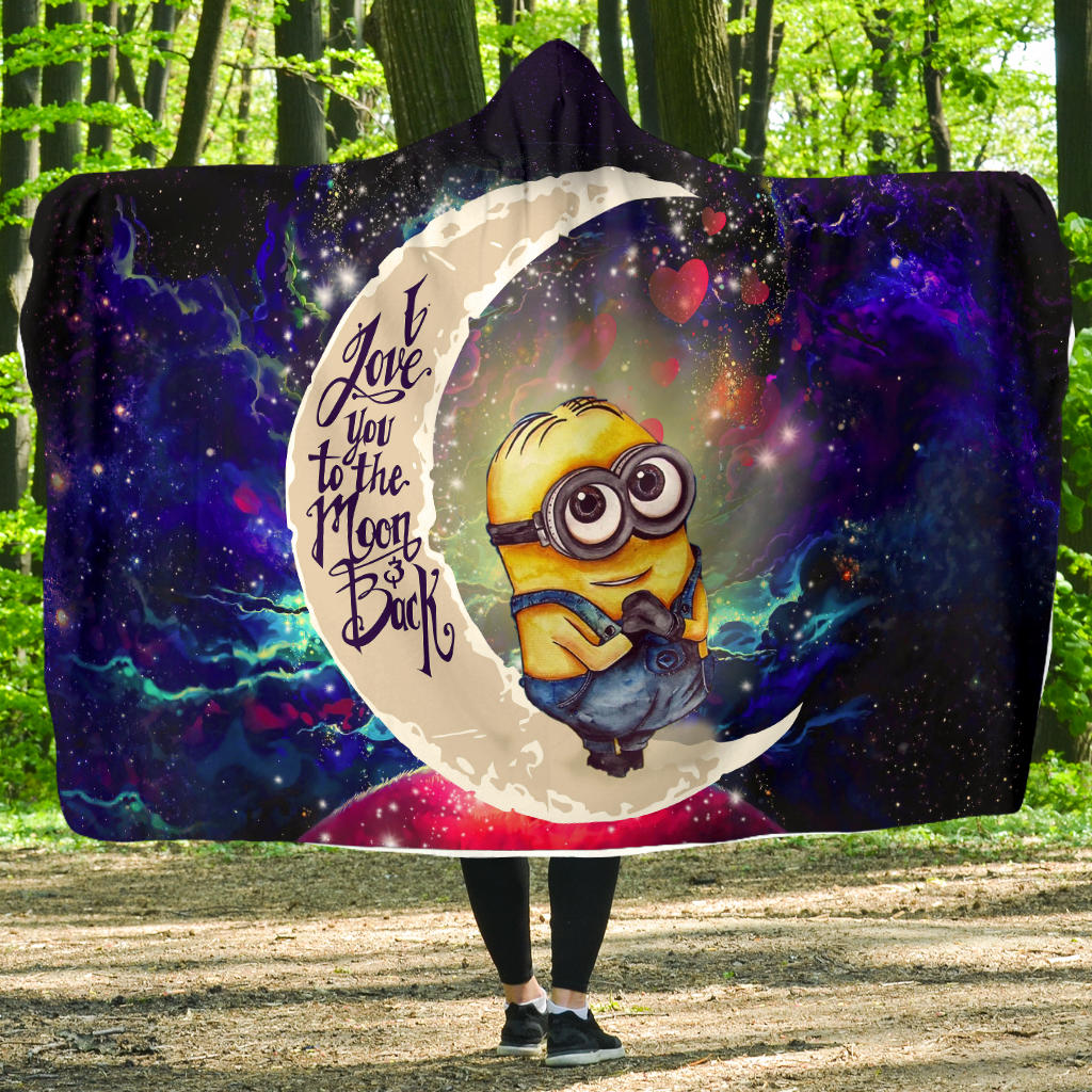 Cute Minions Despicable Me Love You To The Moon Galaxy Economy Hooded Blanket Nearkii