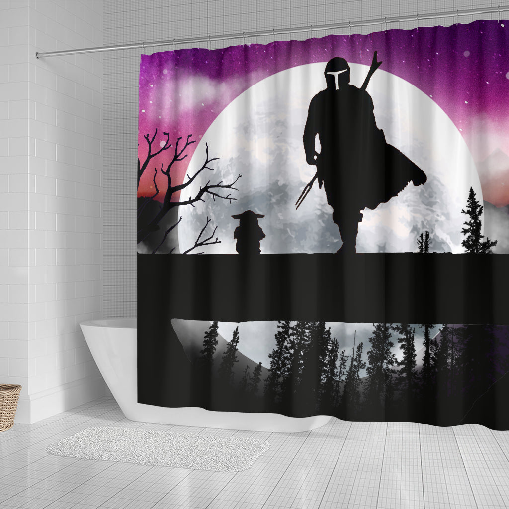 The Mandalorian And Baby Yoda Moon Night Shower Curtain Nearkii