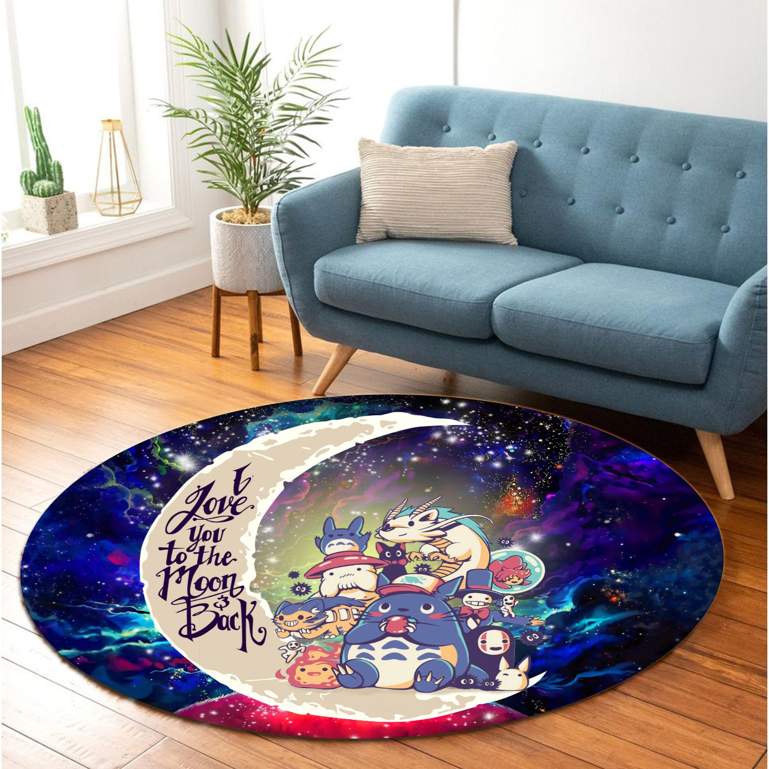 Ghibli Character Love You To The Moon Galaxy Round Carpet Rug Bedroom Livingroom Home Decor Nearkii