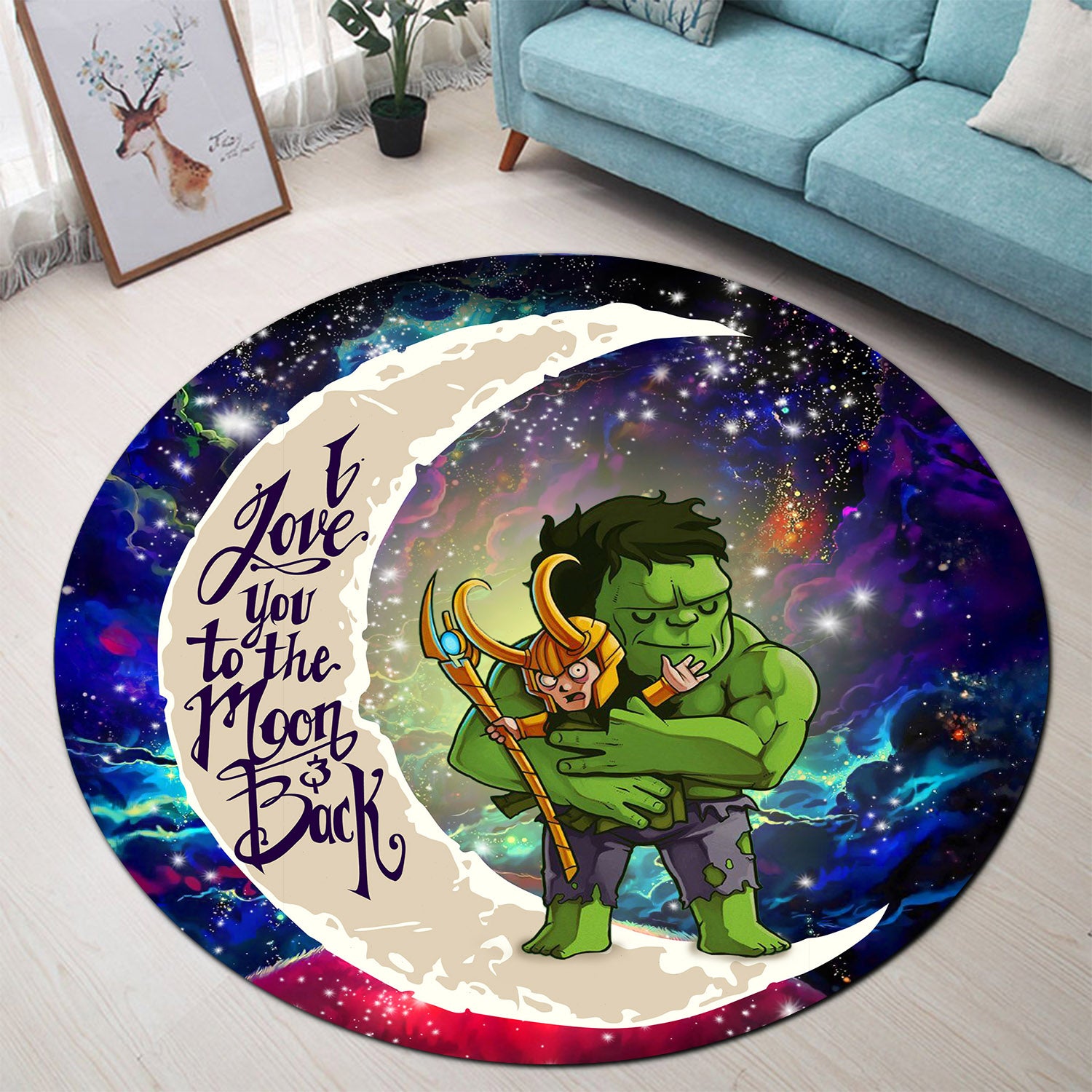 Hulk And Loki Love You To The Moon Galaxy Round Carpet Rug Bedroom Livingroom Home Decor Nearkii