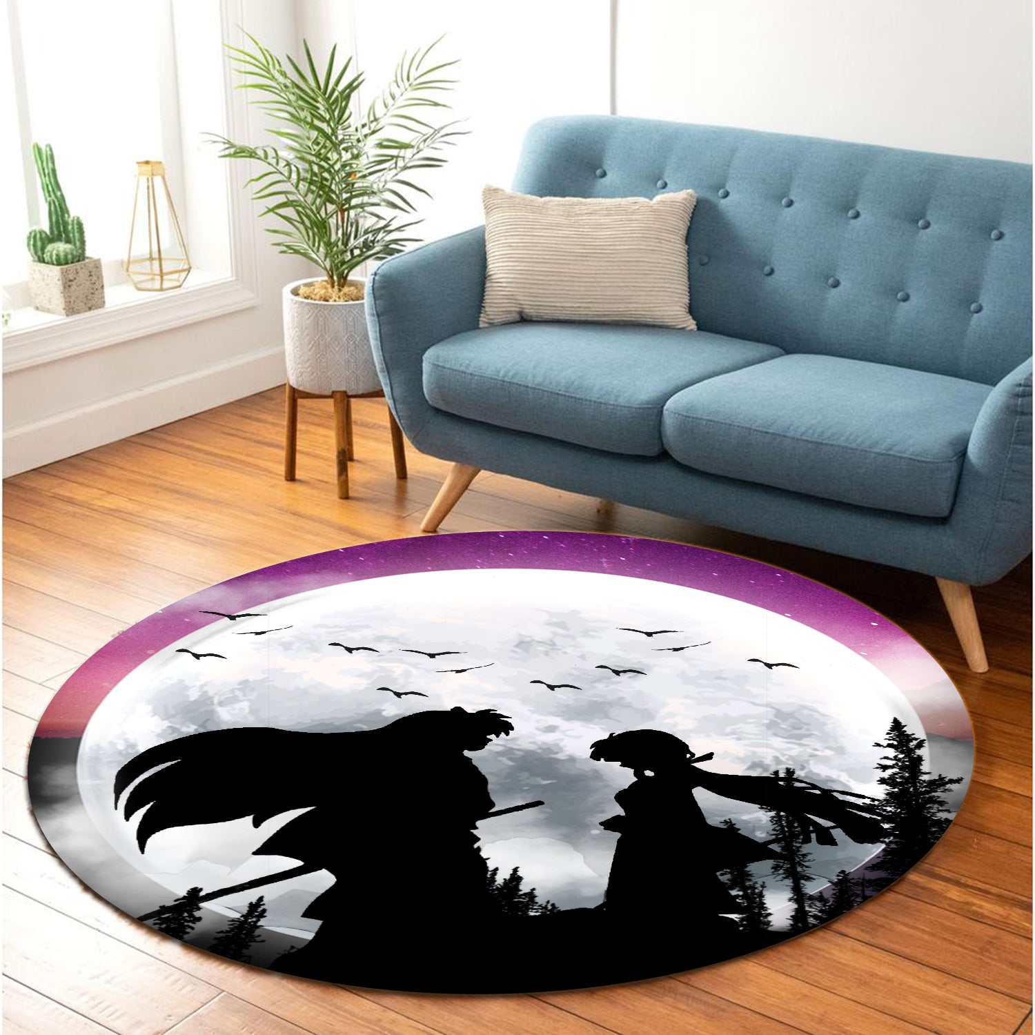 Inuyasha Couple Moon Night Round Carpet Rug Bedroom Livingroom Home Decor Nearkii