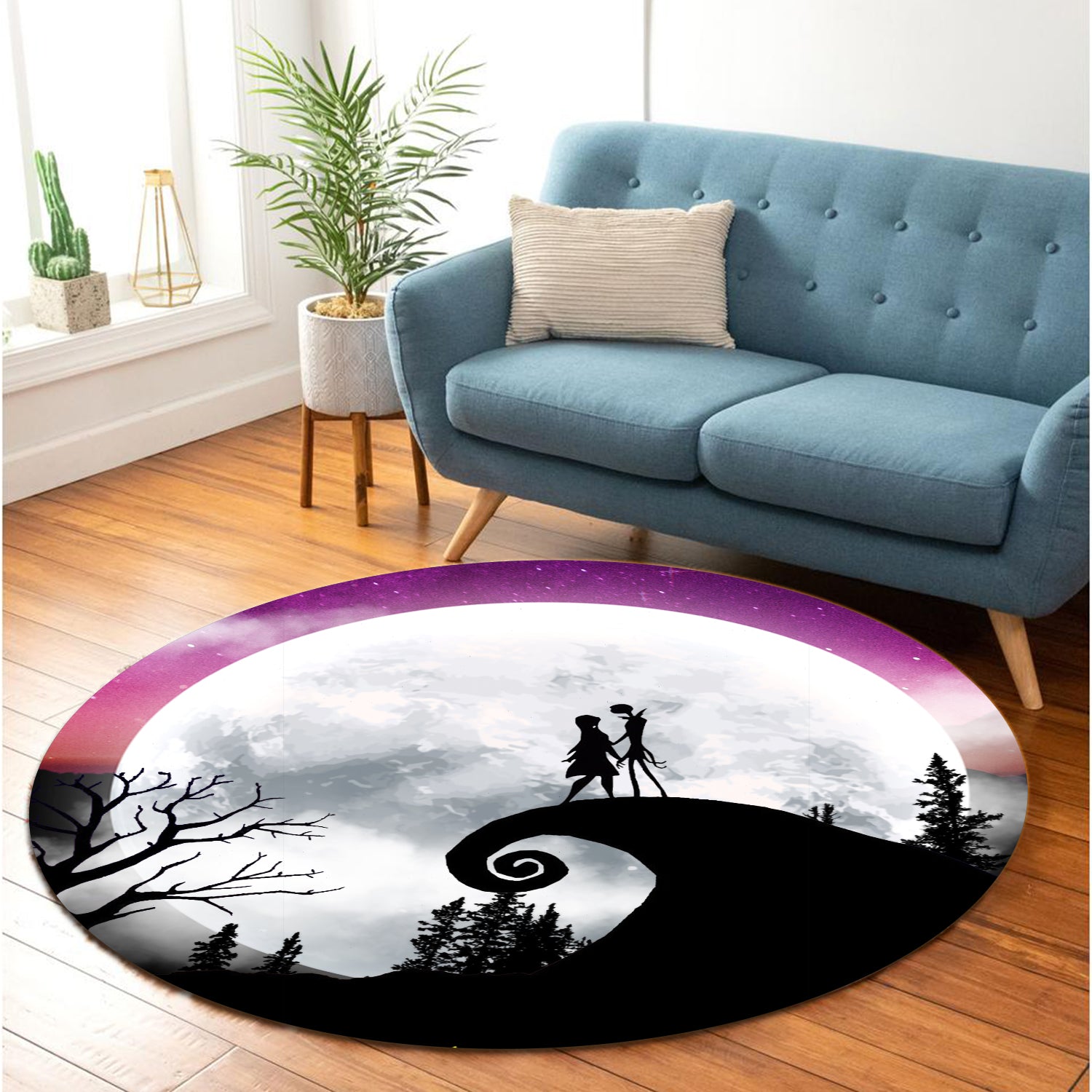 Jack Sally Moon Night Round Carpet Rug Bedroom Livingroom Home Decor Nearkii