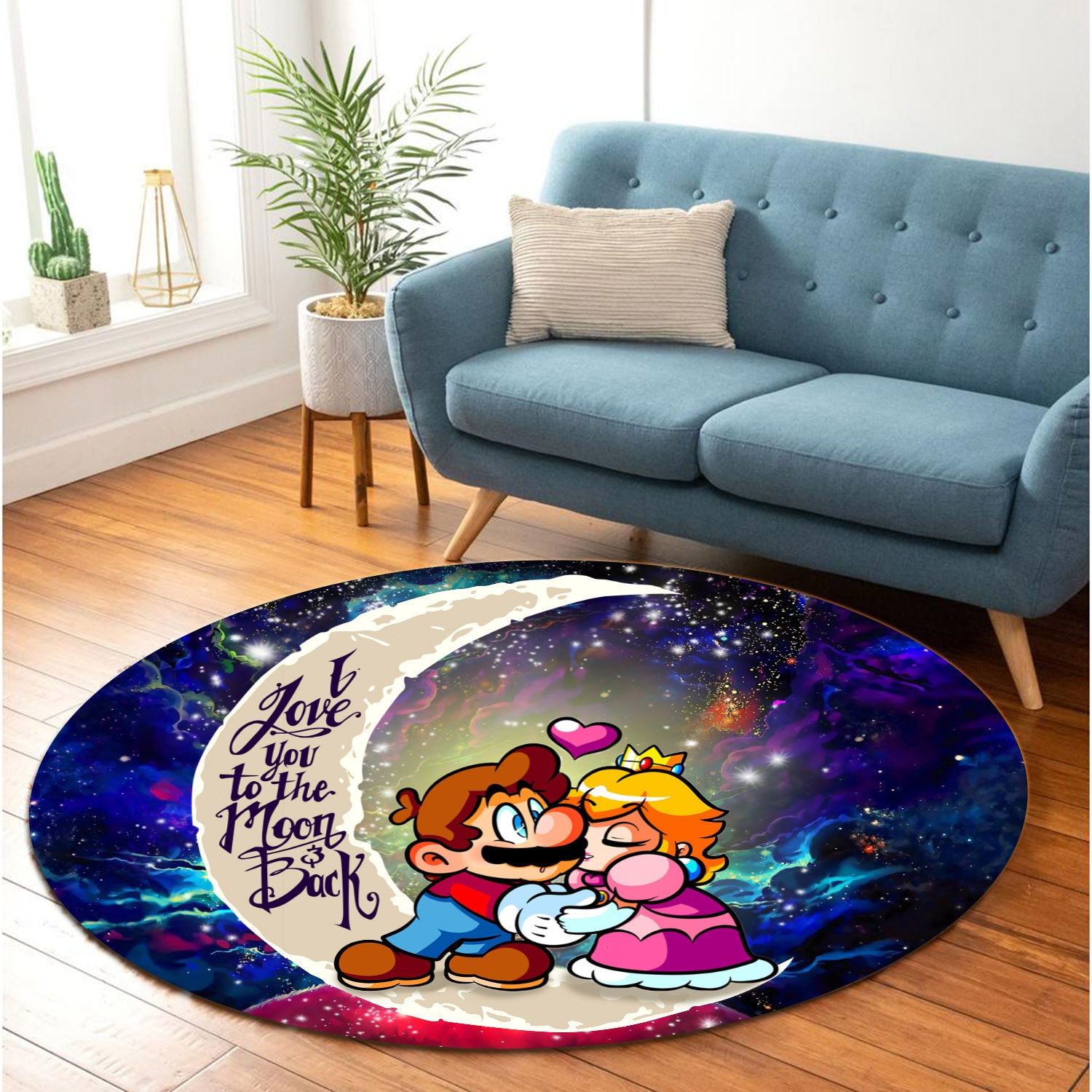 Mario Couple Love You To The Moon Galaxy Round Carpet Rug Bedroom Livingroom Home Decor Nearkii