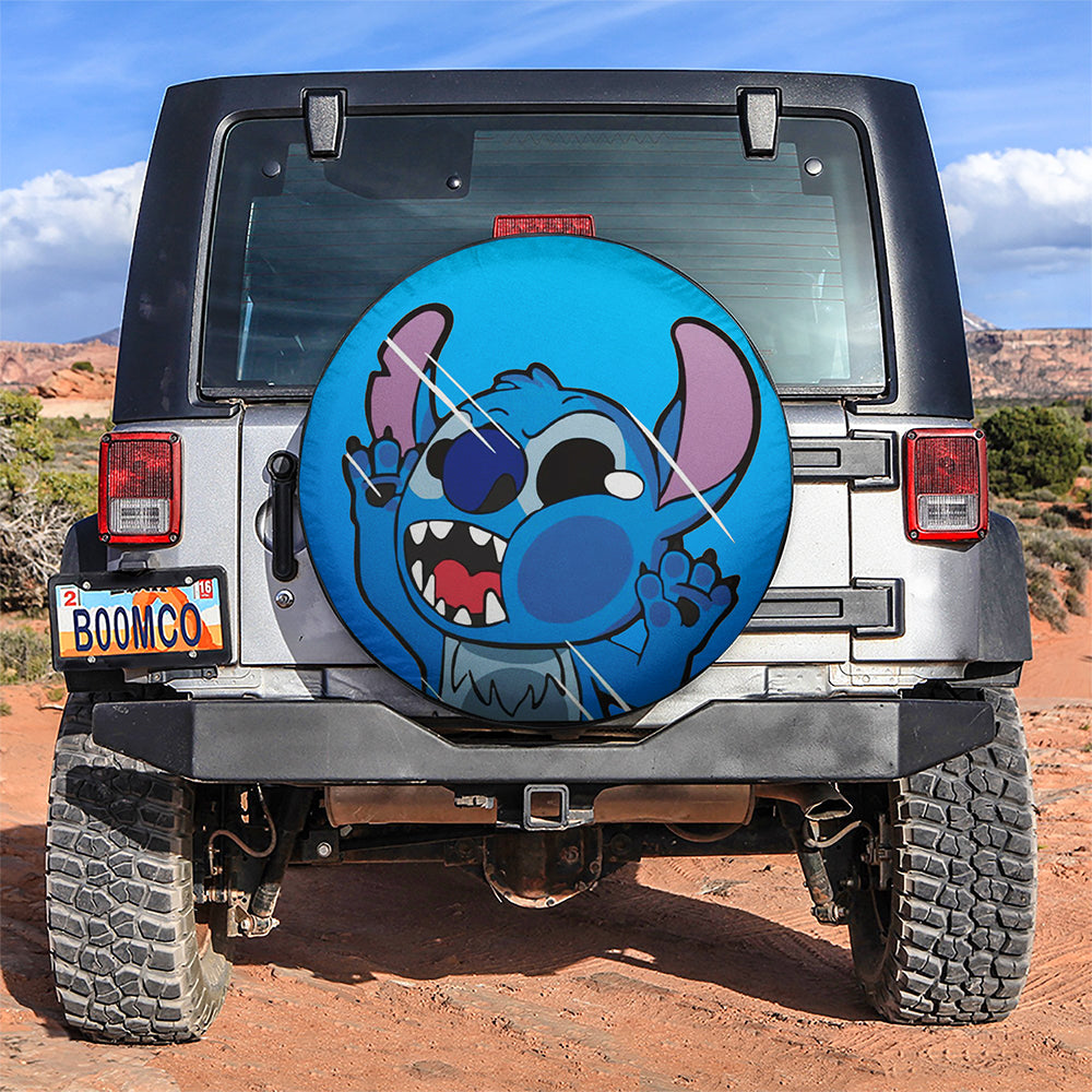 Stitch Funny Hitting Glass Car Spare Tire Covers Gift For Campers