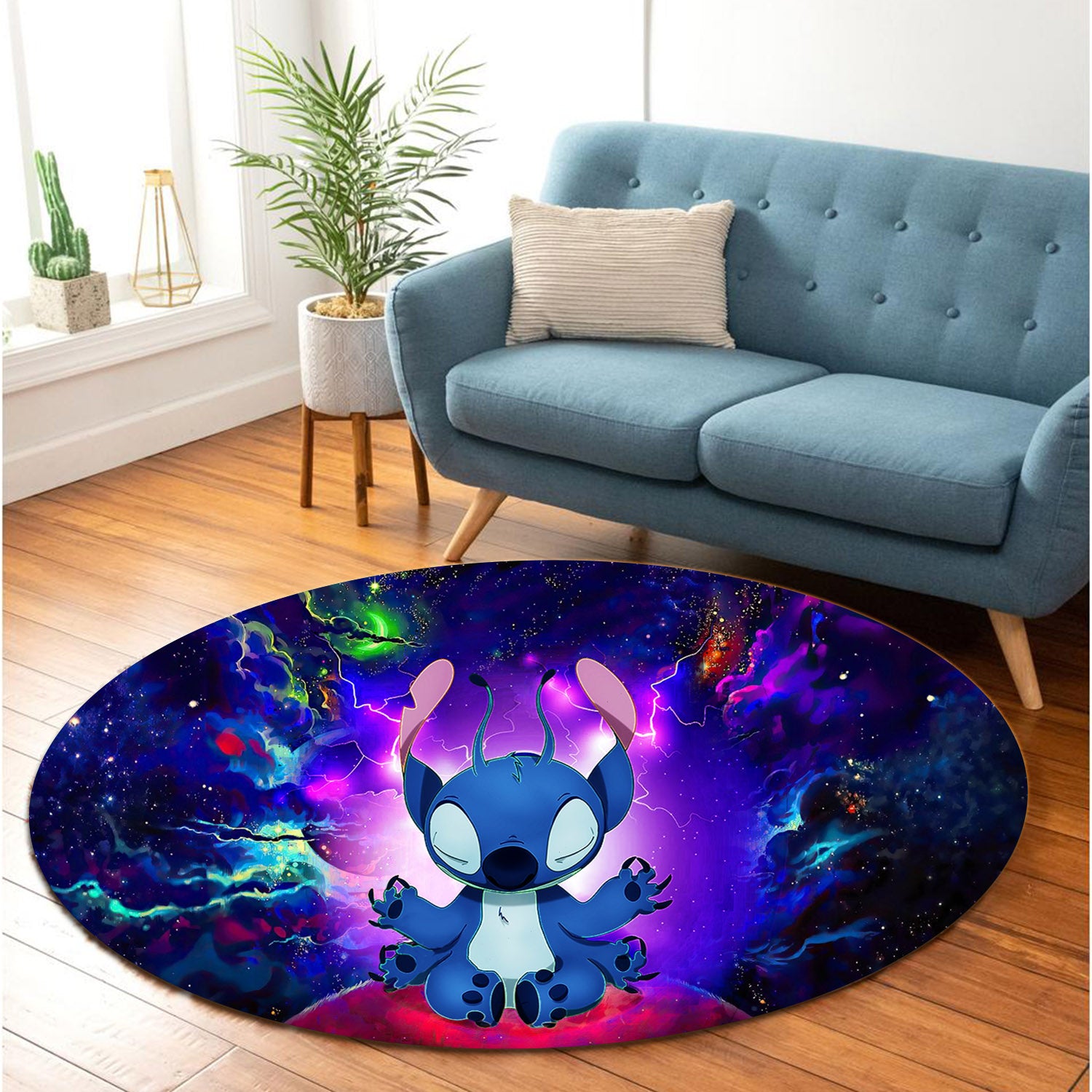 Stitch Yoga Love You To The Moon Galaxy Round Carpet Rug Bedroom Livingroom Home Decor Nearkii
